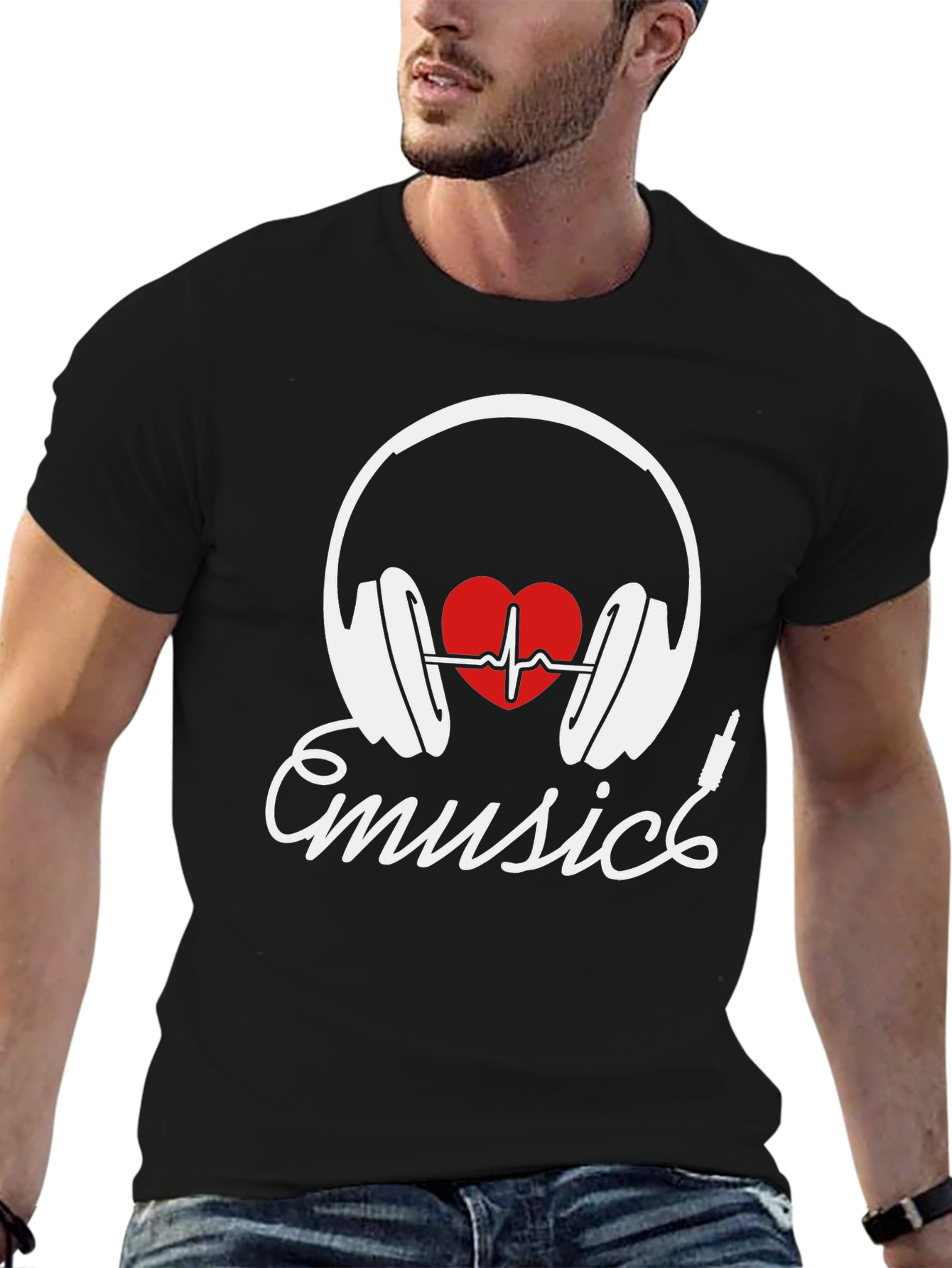 Music Lover T-Shirt - Heartbeat Headphones Design