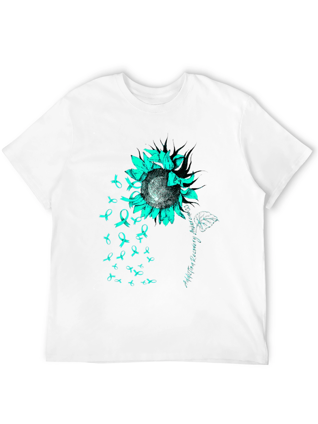 Teal Ribbon Sunflower Tee: Addiction Recovery Awareness