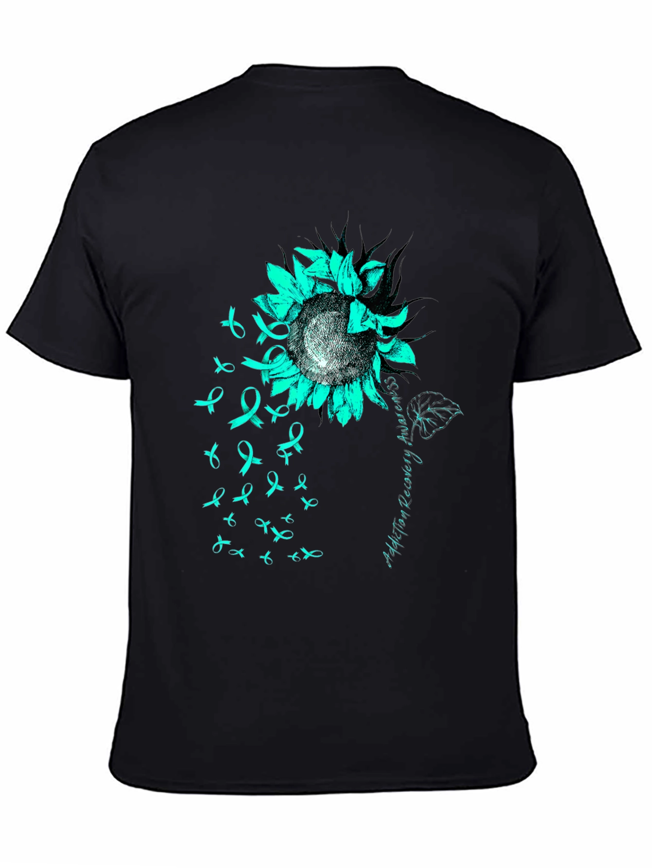 Teal Ribbon Sunflower Tee: Addiction Recovery Awareness