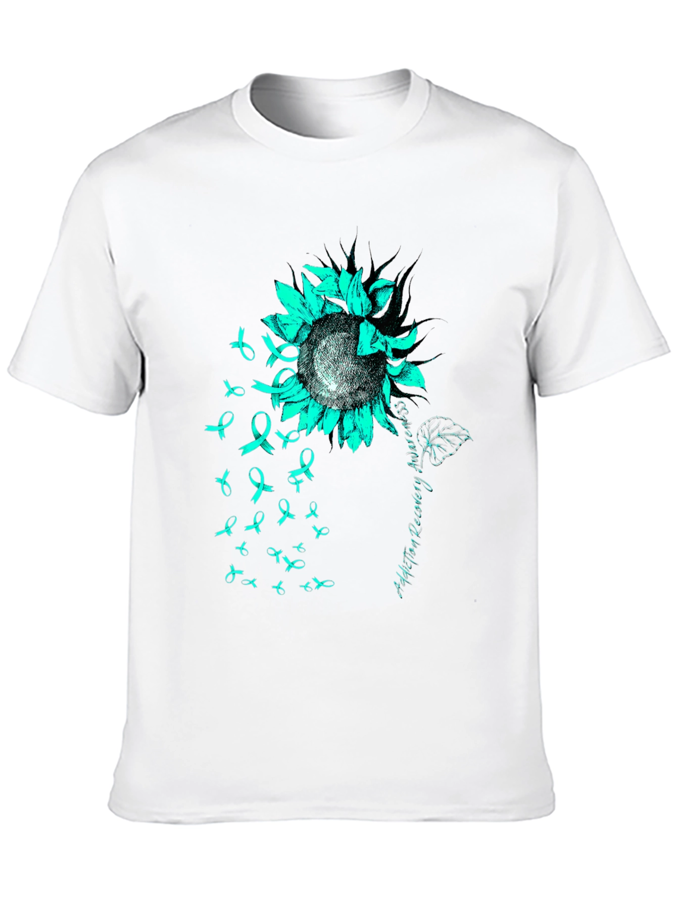 Teal Ribbon Sunflower Tee: Addiction Recovery Awareness