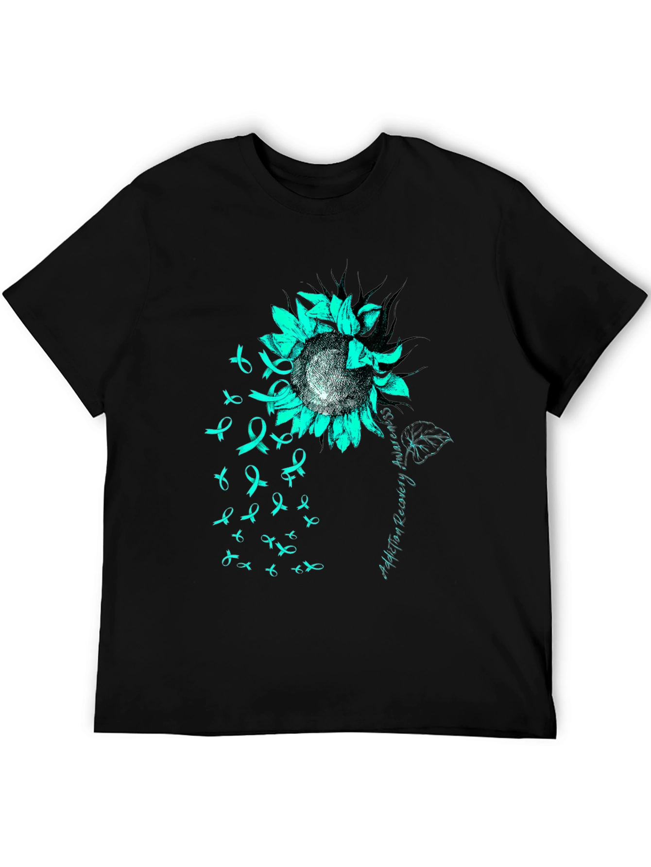 Teal Ribbon Sunflower Tee: Addiction Recovery Awareness