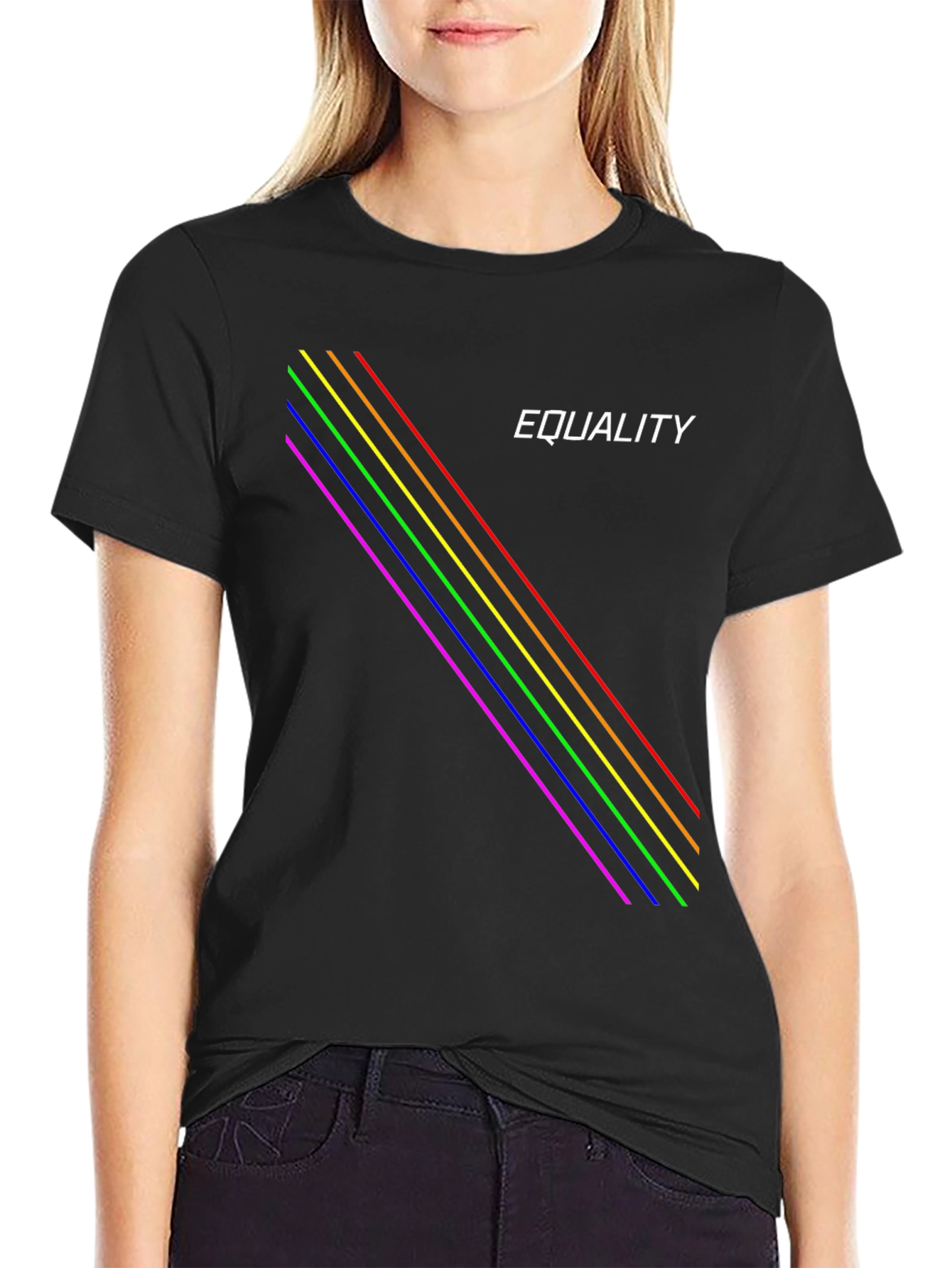Equality Rainbow Stripe Black T-Shirt