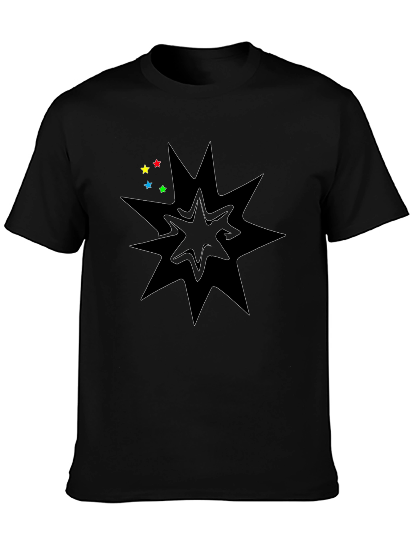 Black Graphic Tee with Star Burst Design