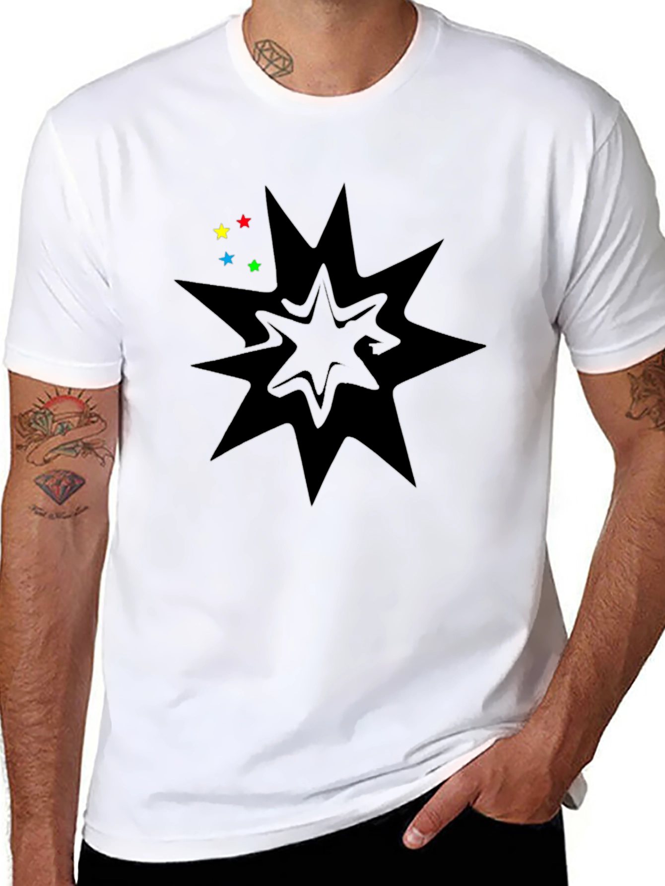 Black Graphic Tee with Star Burst Design