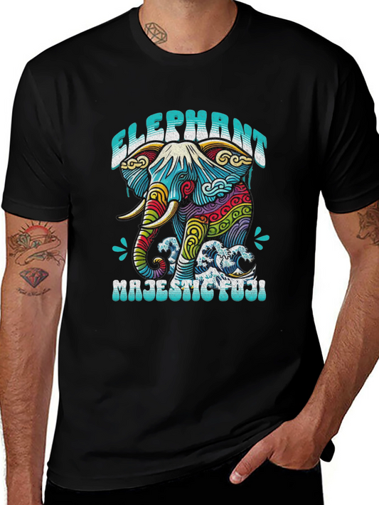 Elephant Majestic Fuji T-Shirt - Artistic Graphic Tee