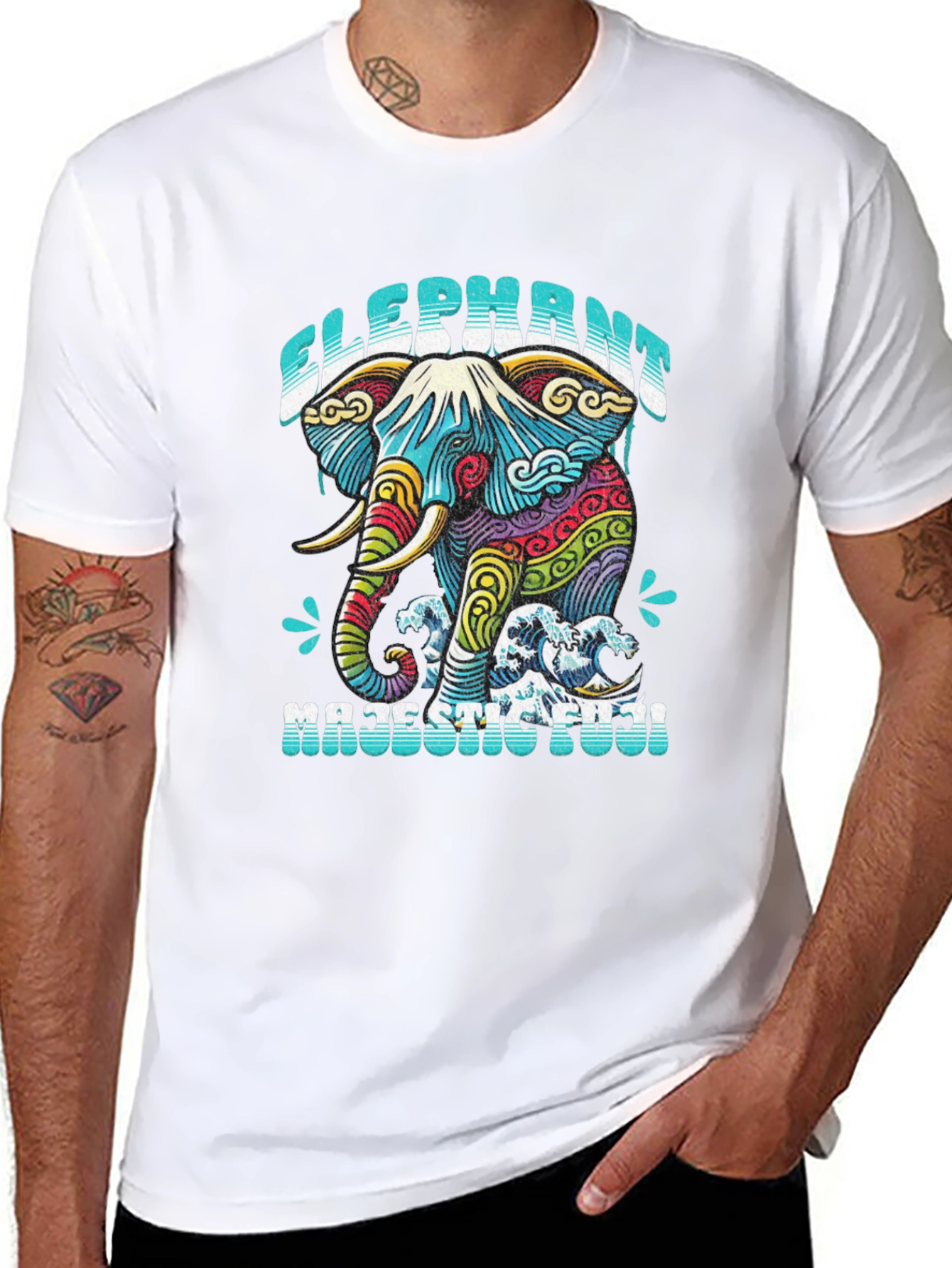 Elephant Majestic Fuji T-Shirt - Artistic Graphic Tee