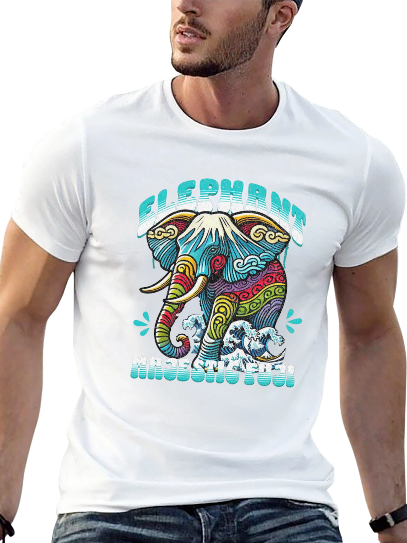 Elephant Majestic Fuji T-Shirt - Artistic Graphic Tee