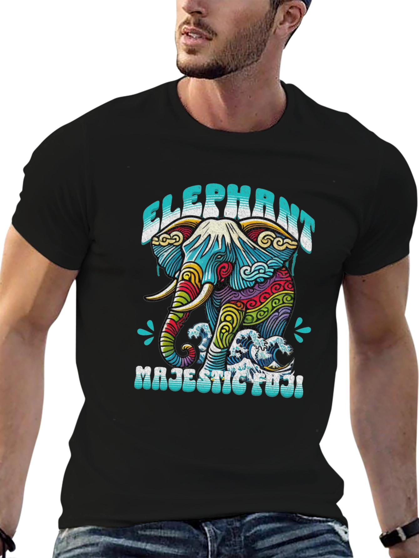 Elephant Majestic Fuji T-Shirt - Artistic Graphic Tee