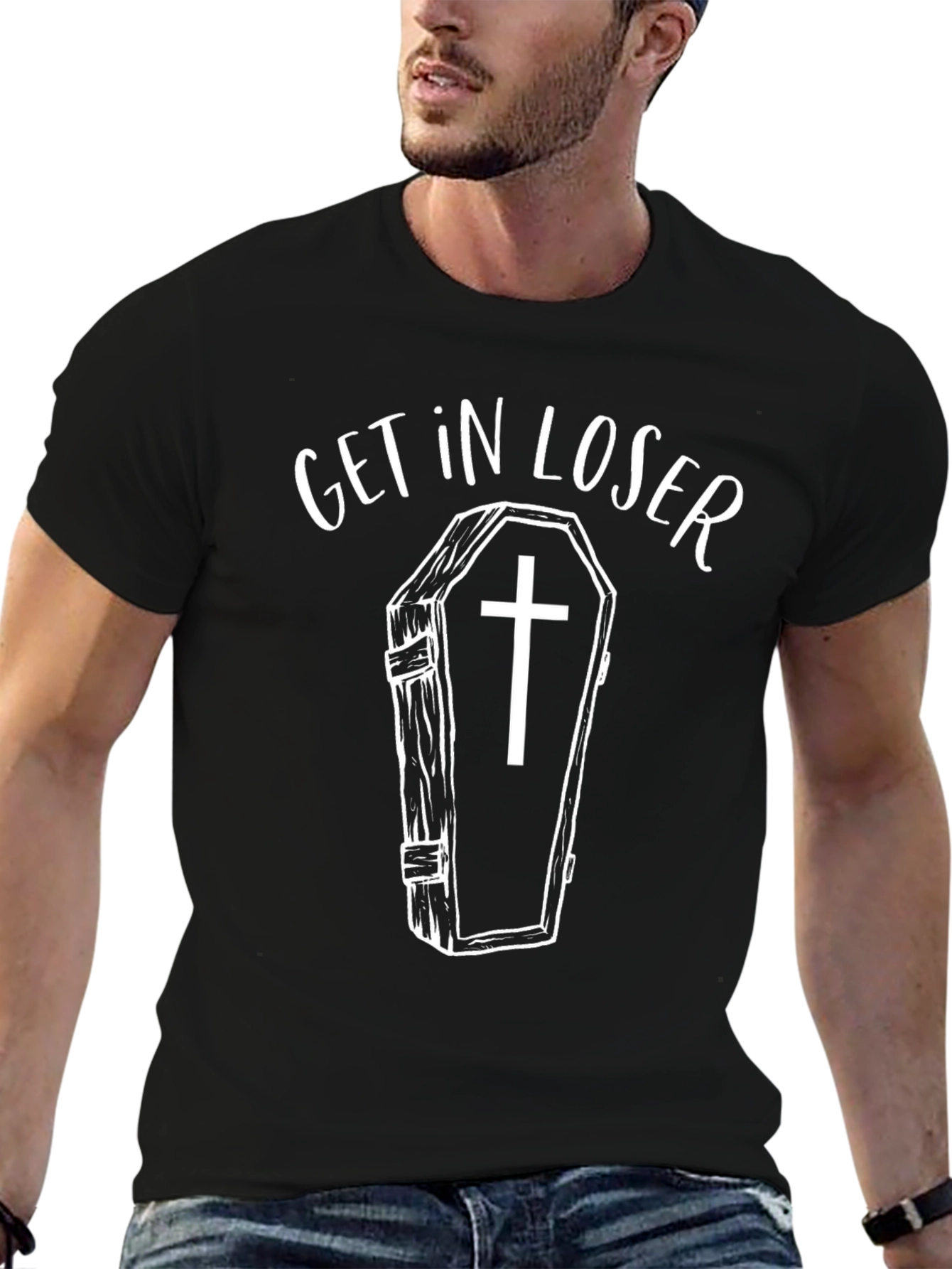 Get In Loser Coffin Graphic Tee - Black T-Shirt