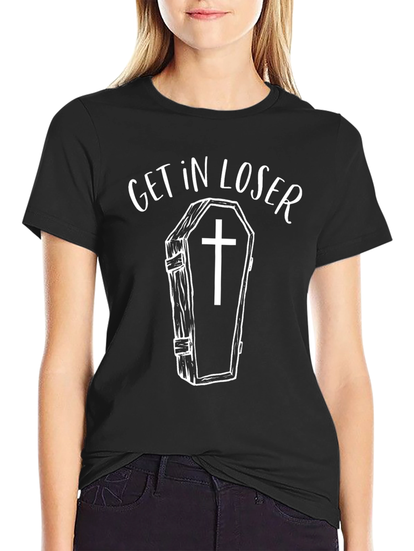 Get In Loser Coffin Graphic Tee - Black T-Shirt