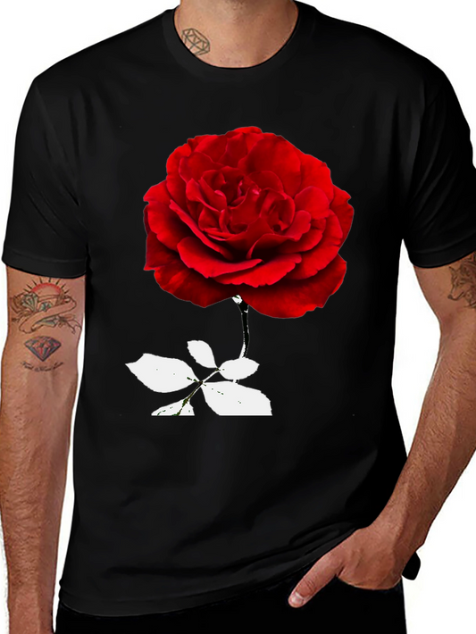 Red Rose Graphic Black T-Shirt