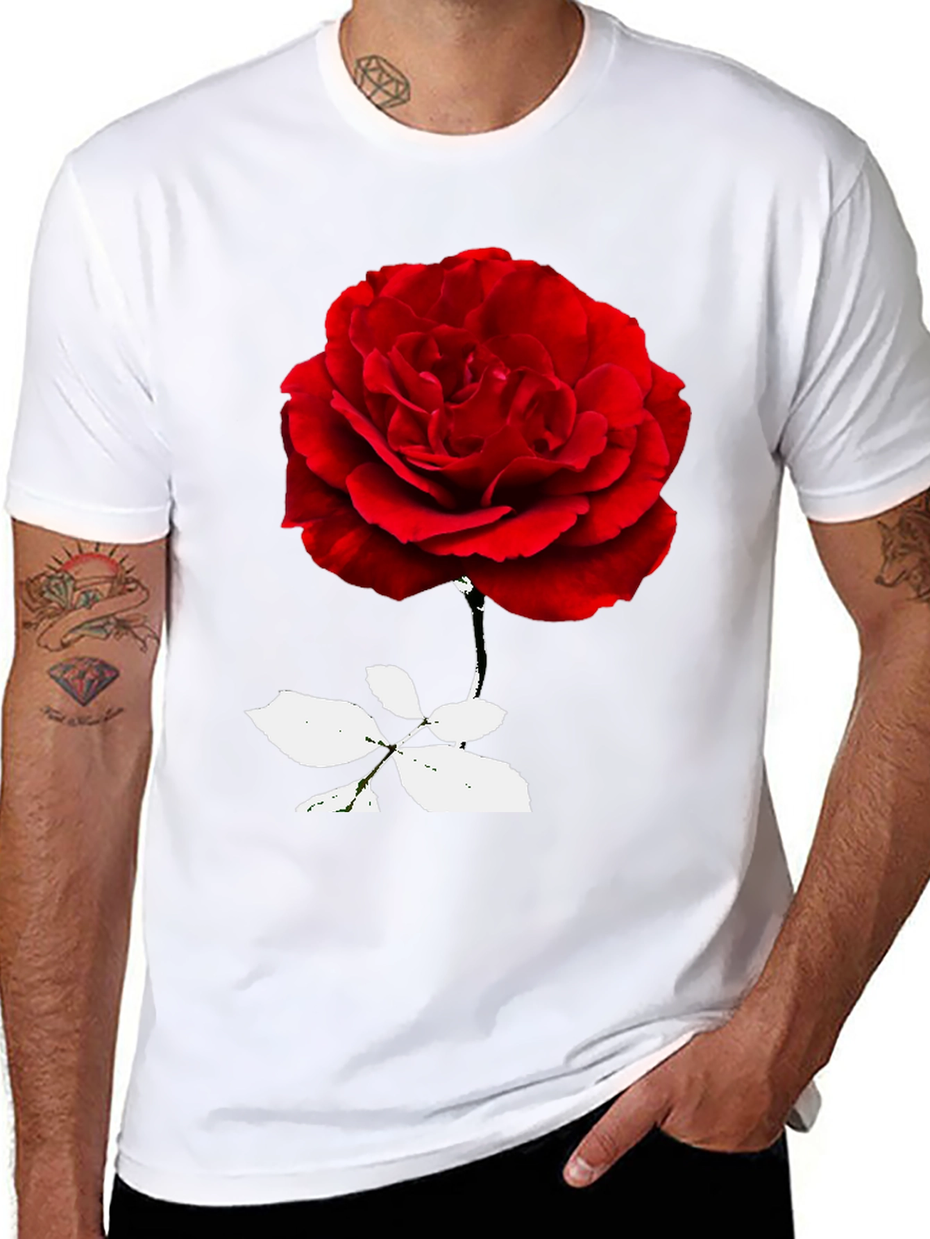 Red Rose Graphic Black T-Shirt