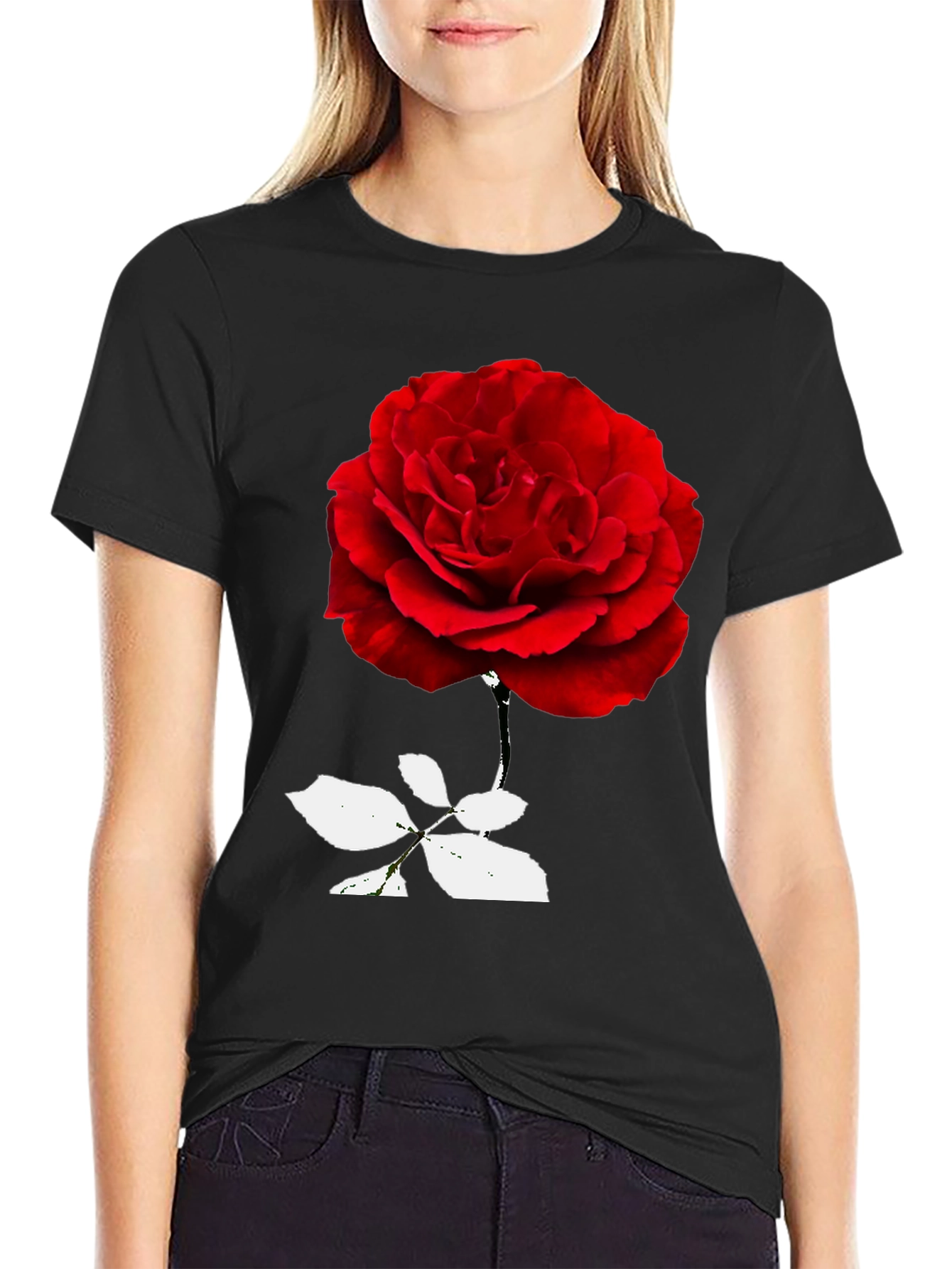 Red Rose Graphic Black T-Shirt