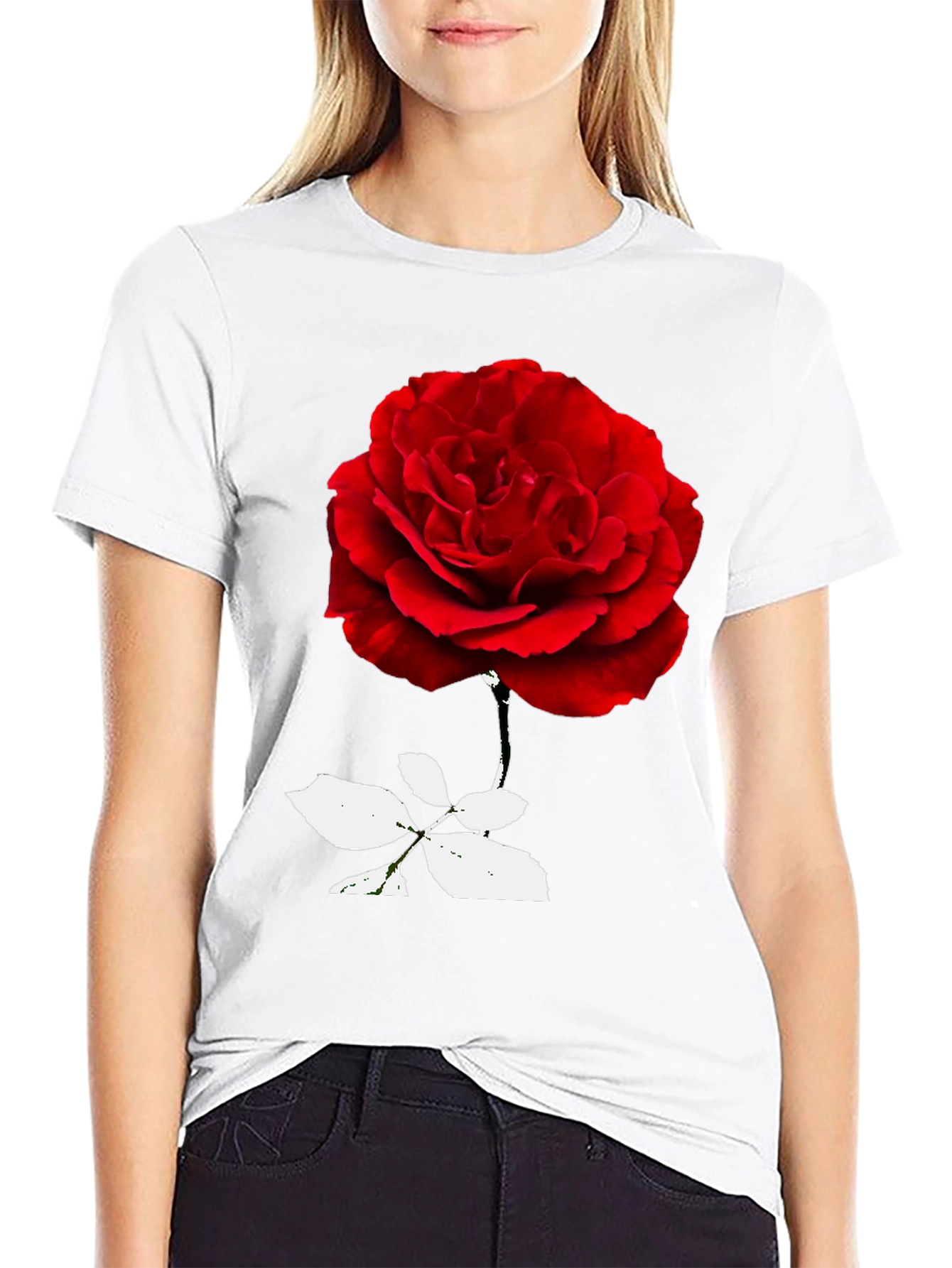 Red Rose Graphic Black T-Shirt