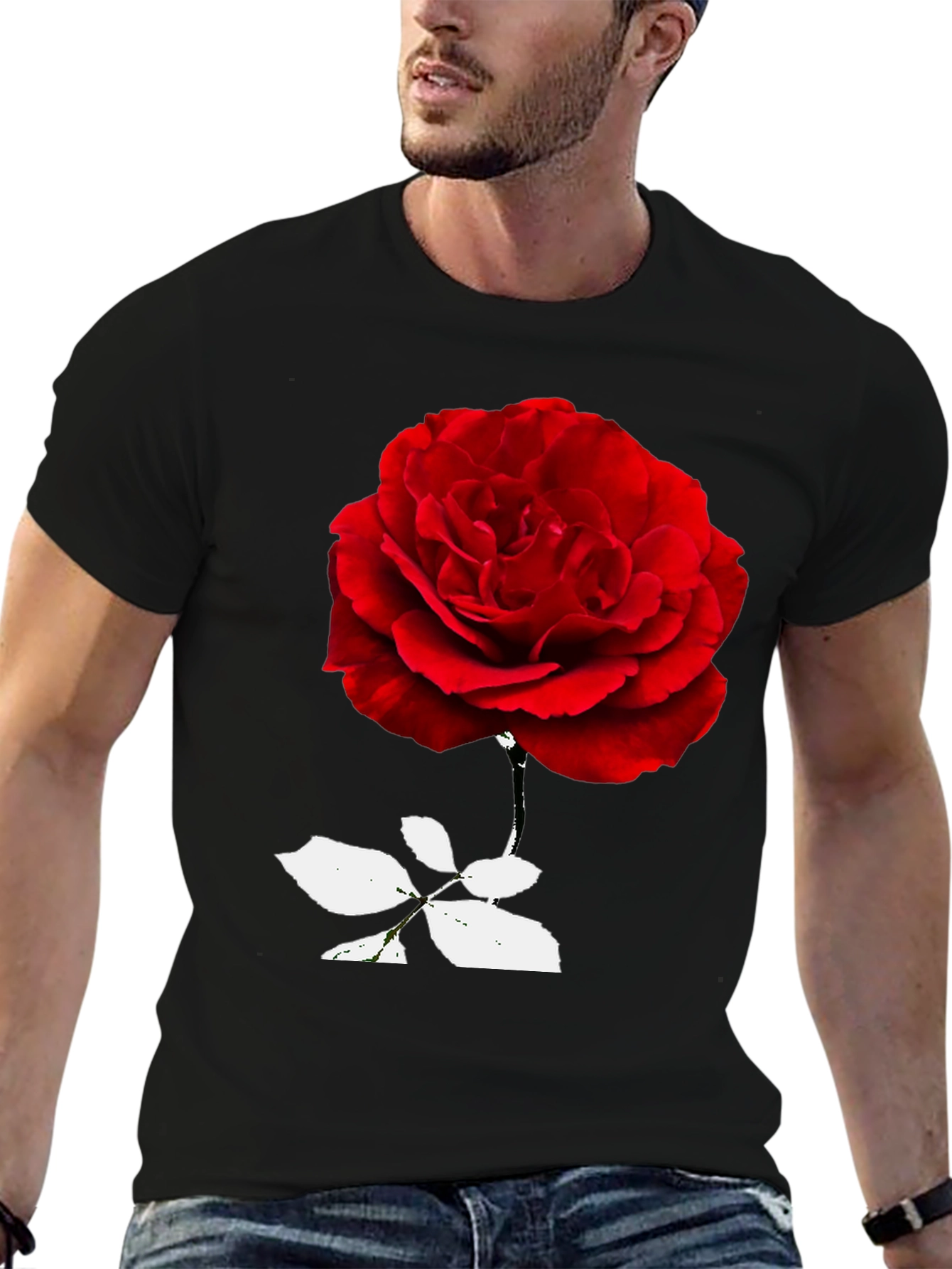 Red Rose Graphic Black T-Shirt