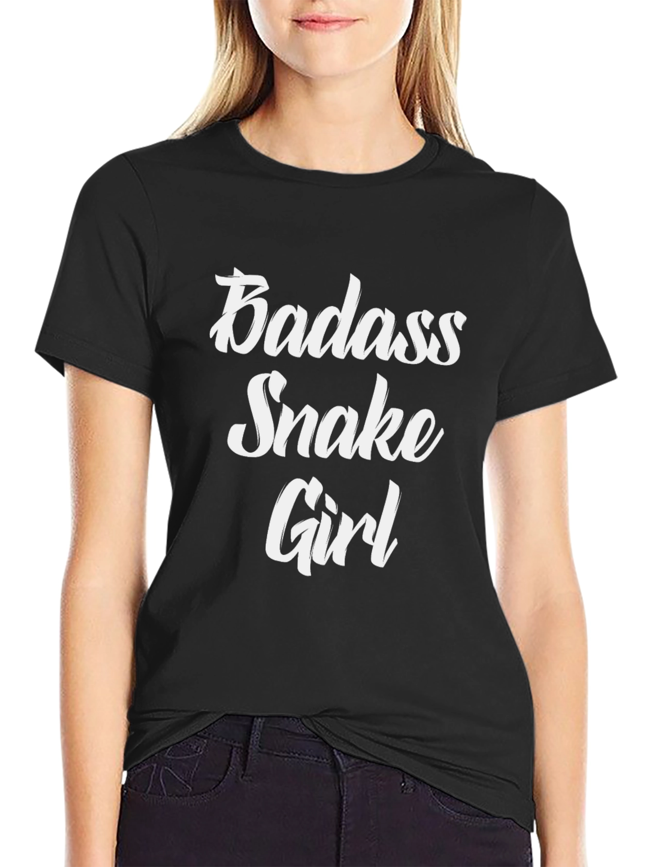 Badass Snake Girl T-Shirt - Black Cotton Tee