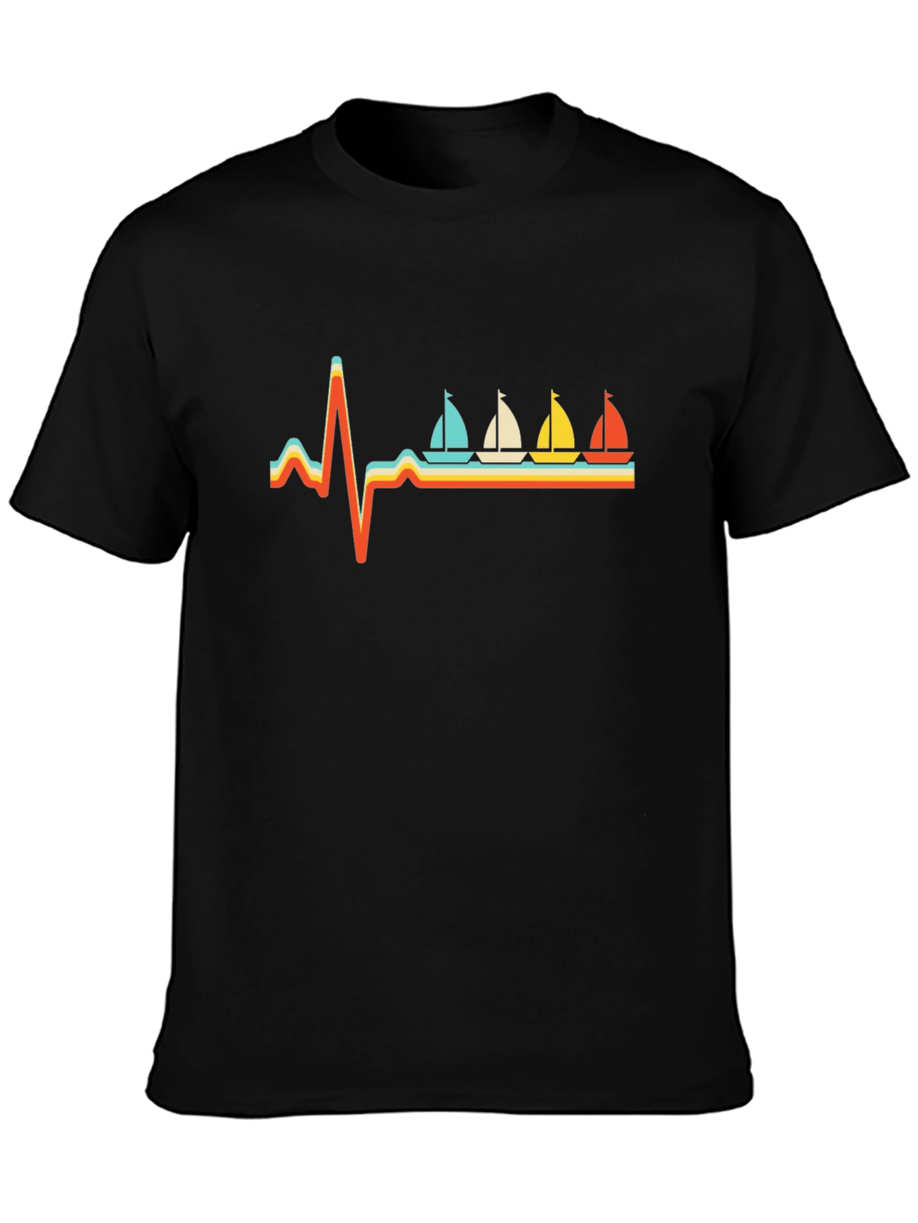 Sailboat Heartbeat Graphic Tee - Retro Style