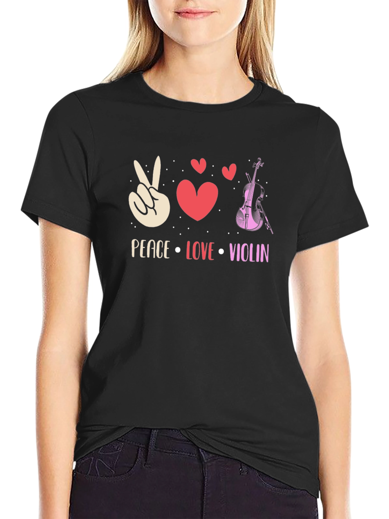 Peace Love Violin Graphic T-Shirt