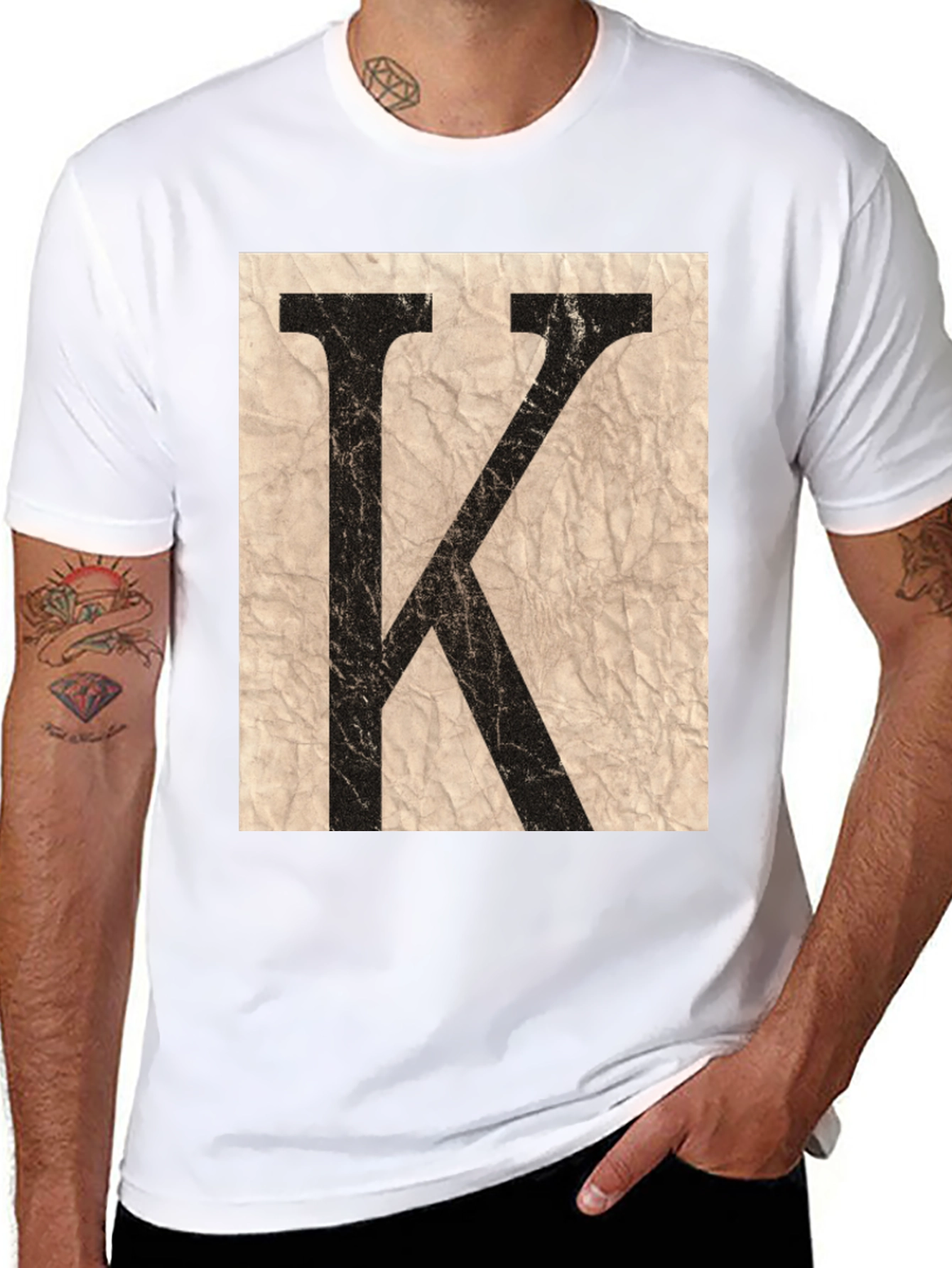 Letter K Graphic Print Black T-Shirt