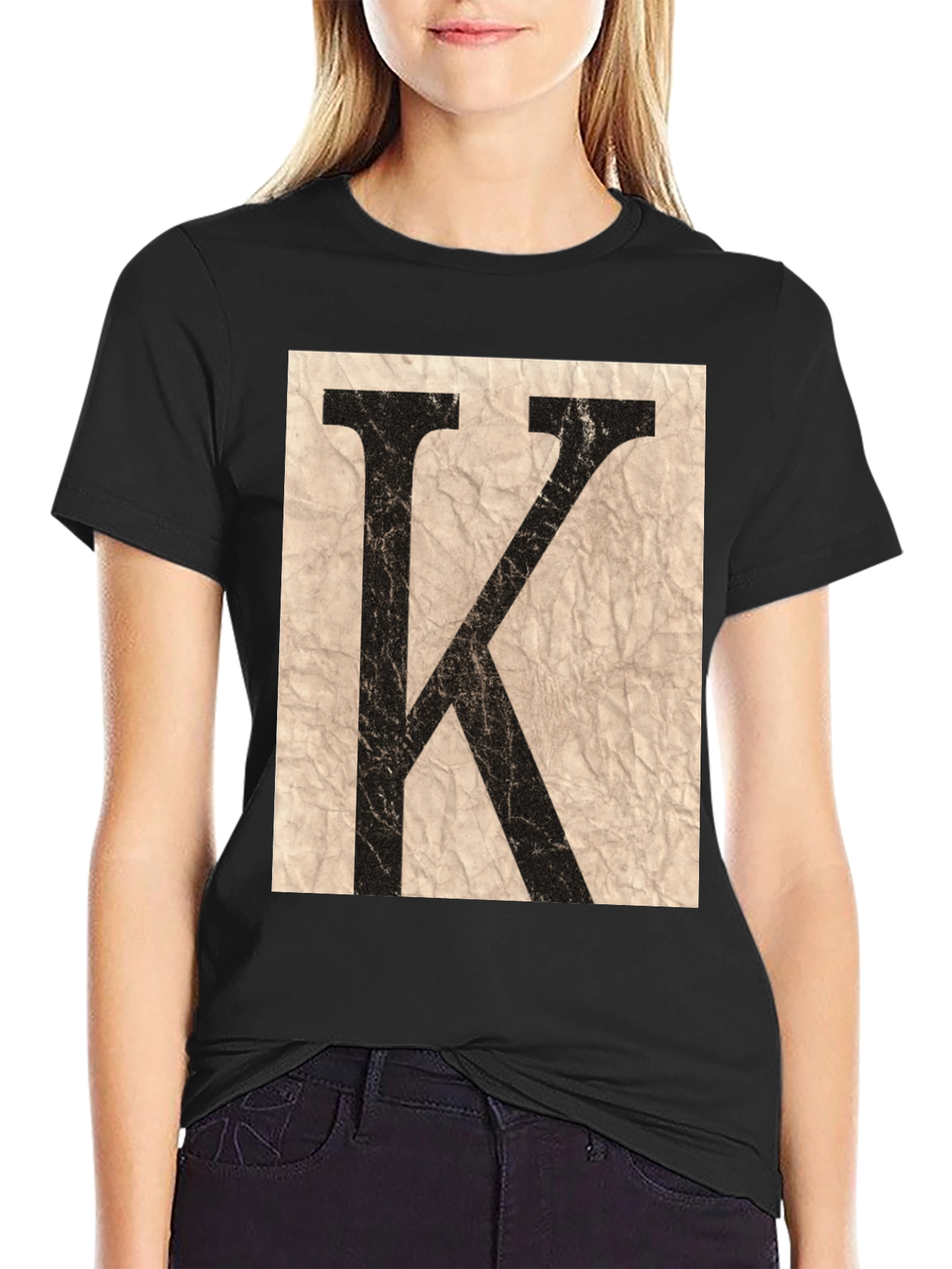 Letter K Graphic Print Black T-Shirt