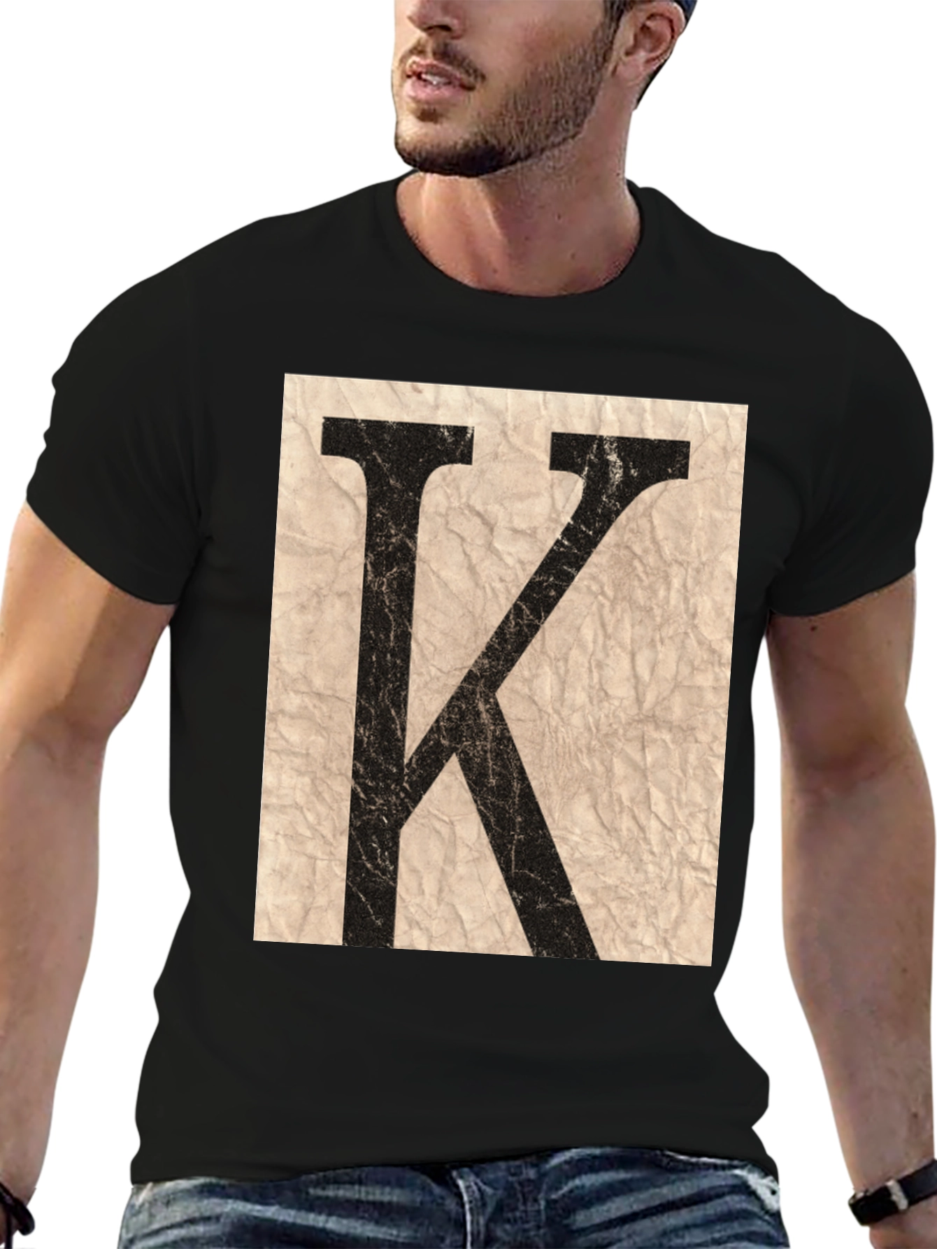 Letter K Graphic Print Black T-Shirt