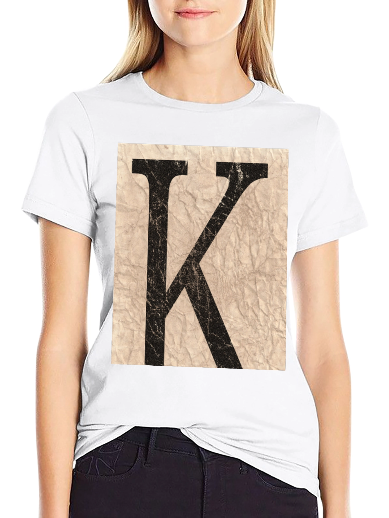 Letter K Graphic Print Black T-Shirt