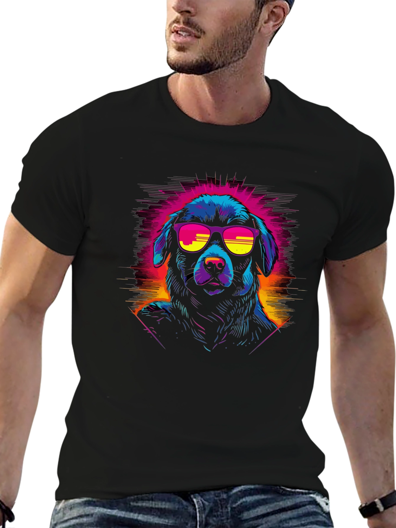 Retro Cool Dog Graphic Tee - Black
