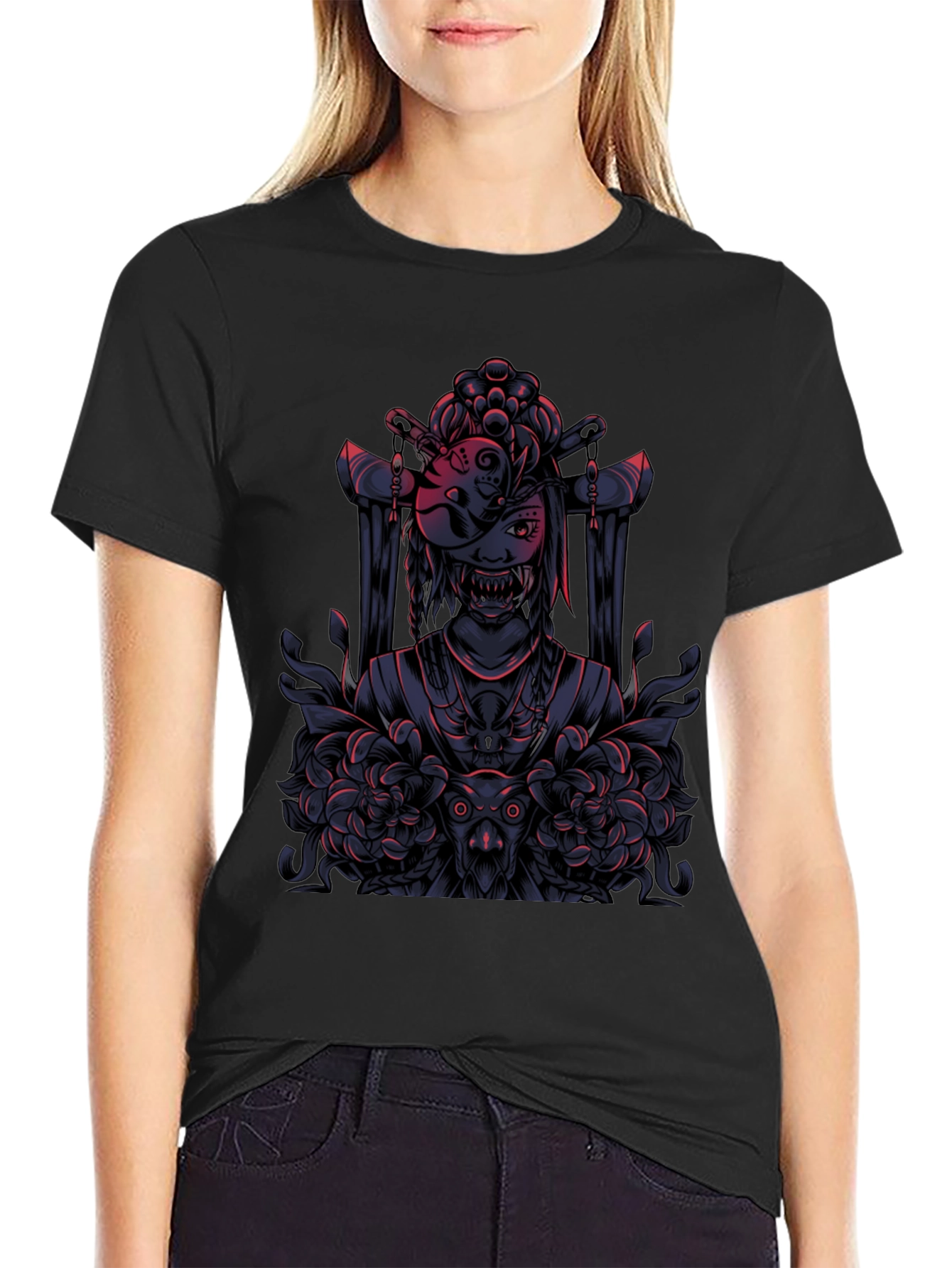 Mystic Geisha Graphic Tee - Dark Anime Style