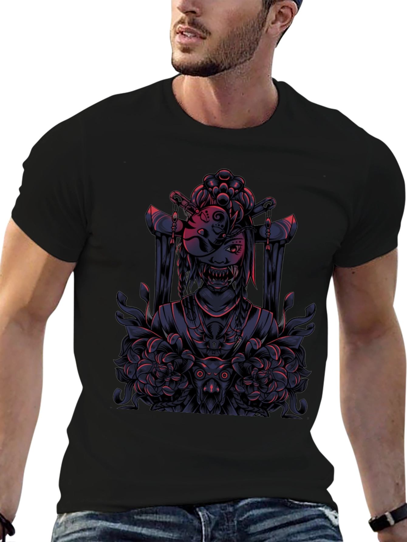 Mystic Geisha Graphic Tee - Dark Anime Style