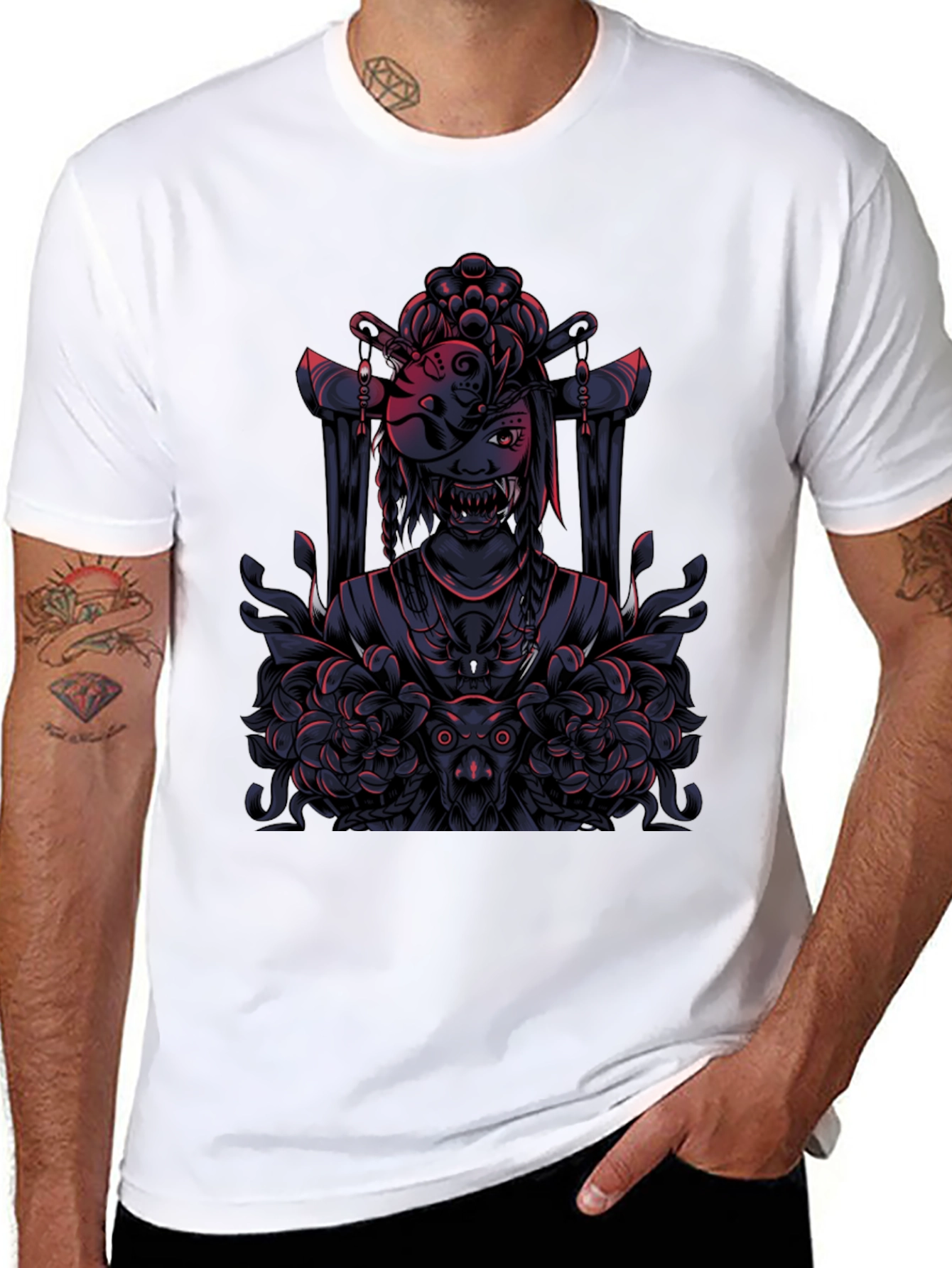 Mystic Geisha Graphic Tee - Dark Anime Style