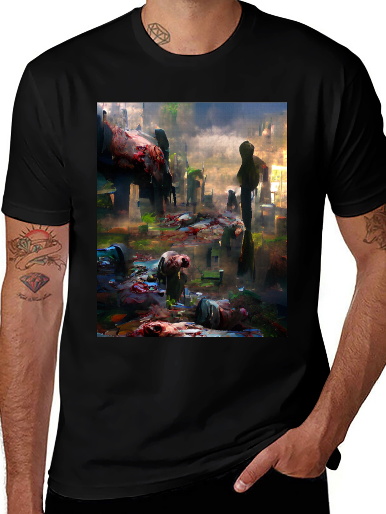 Zombie Graveyard Graphic Tee - Black Cotton T-Shirt