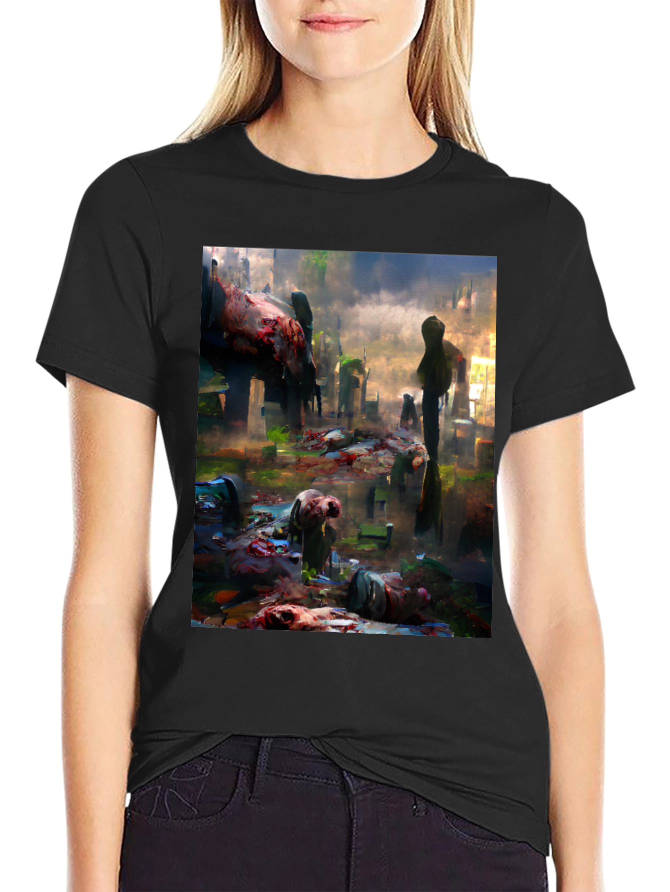 Zombie Graveyard Graphic Tee - Black Cotton T-Shirt