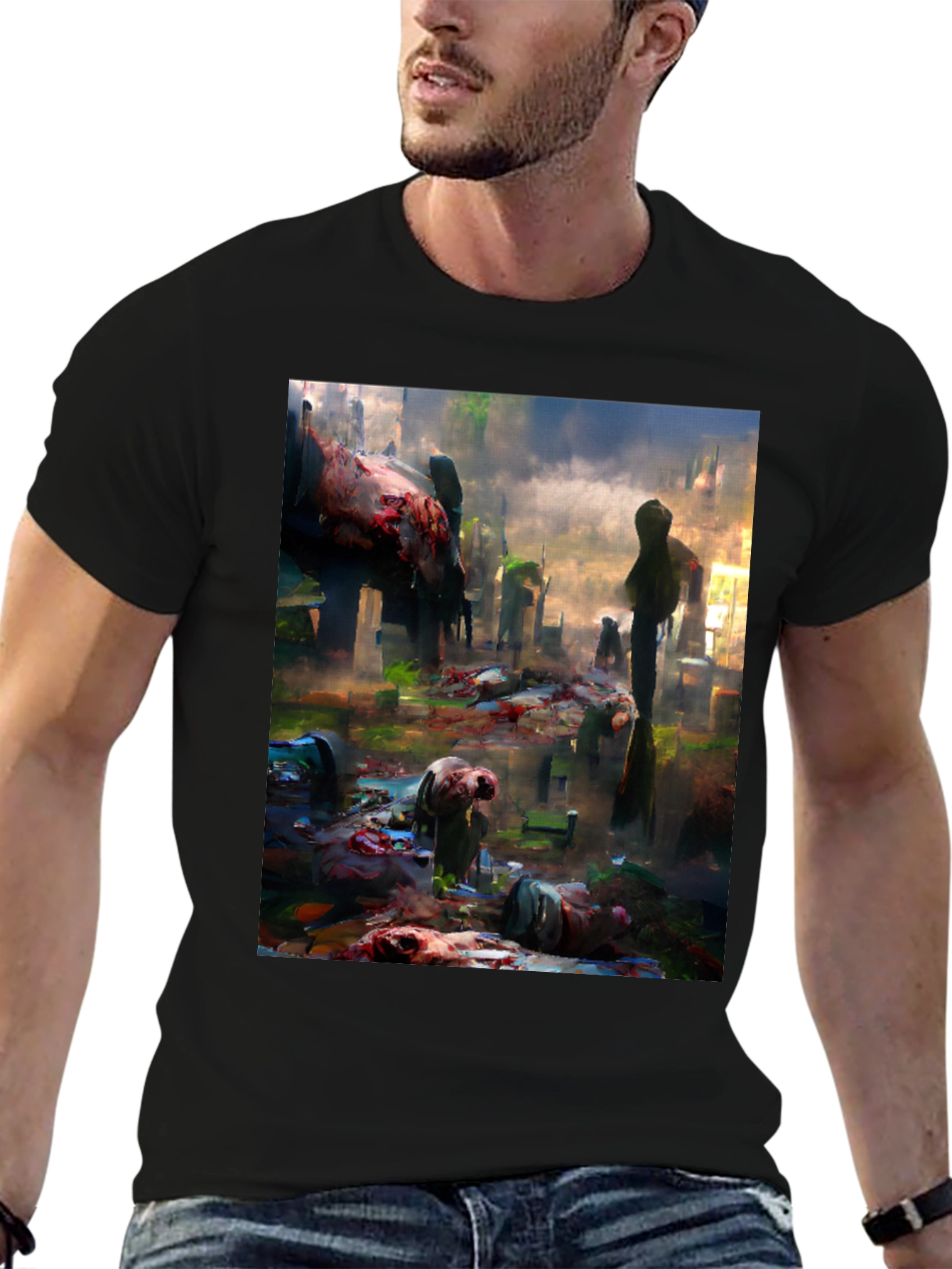 Zombie Graveyard Graphic Tee - Black Cotton T-Shirt