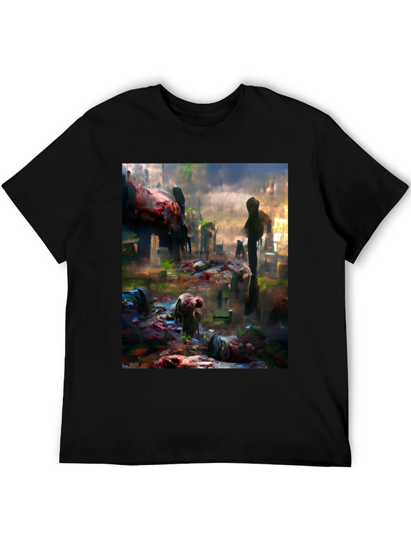 Zombie Graveyard Graphic Tee - Black Cotton T-Shirt