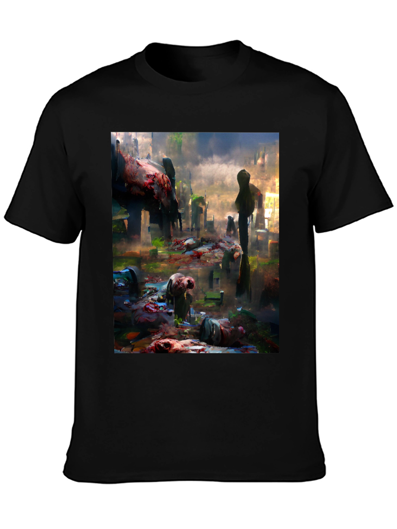 Zombie Graveyard Graphic Tee - Black Cotton T-Shirt