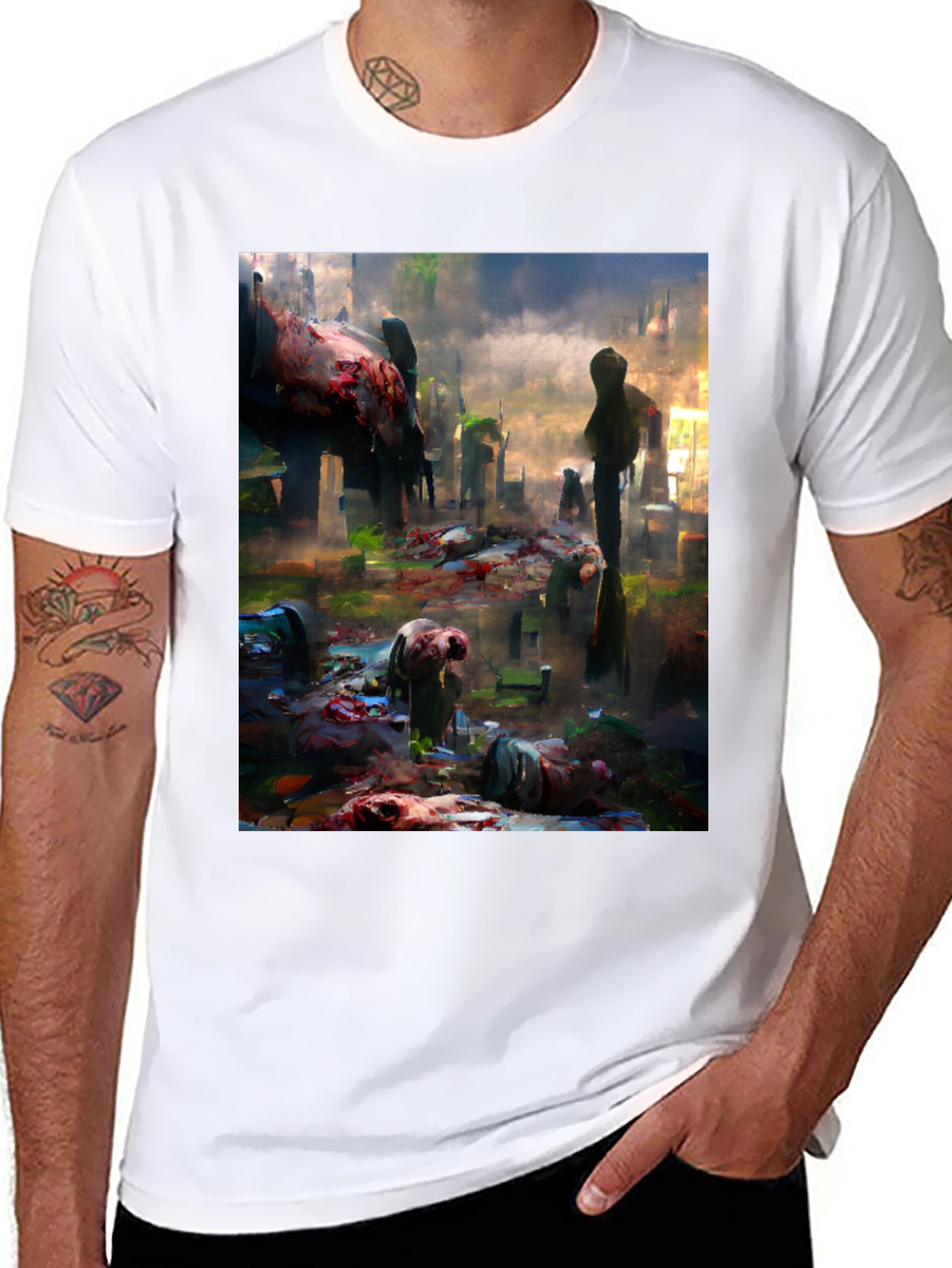 Zombie Graveyard Graphic Tee - Black Cotton T-Shirt
