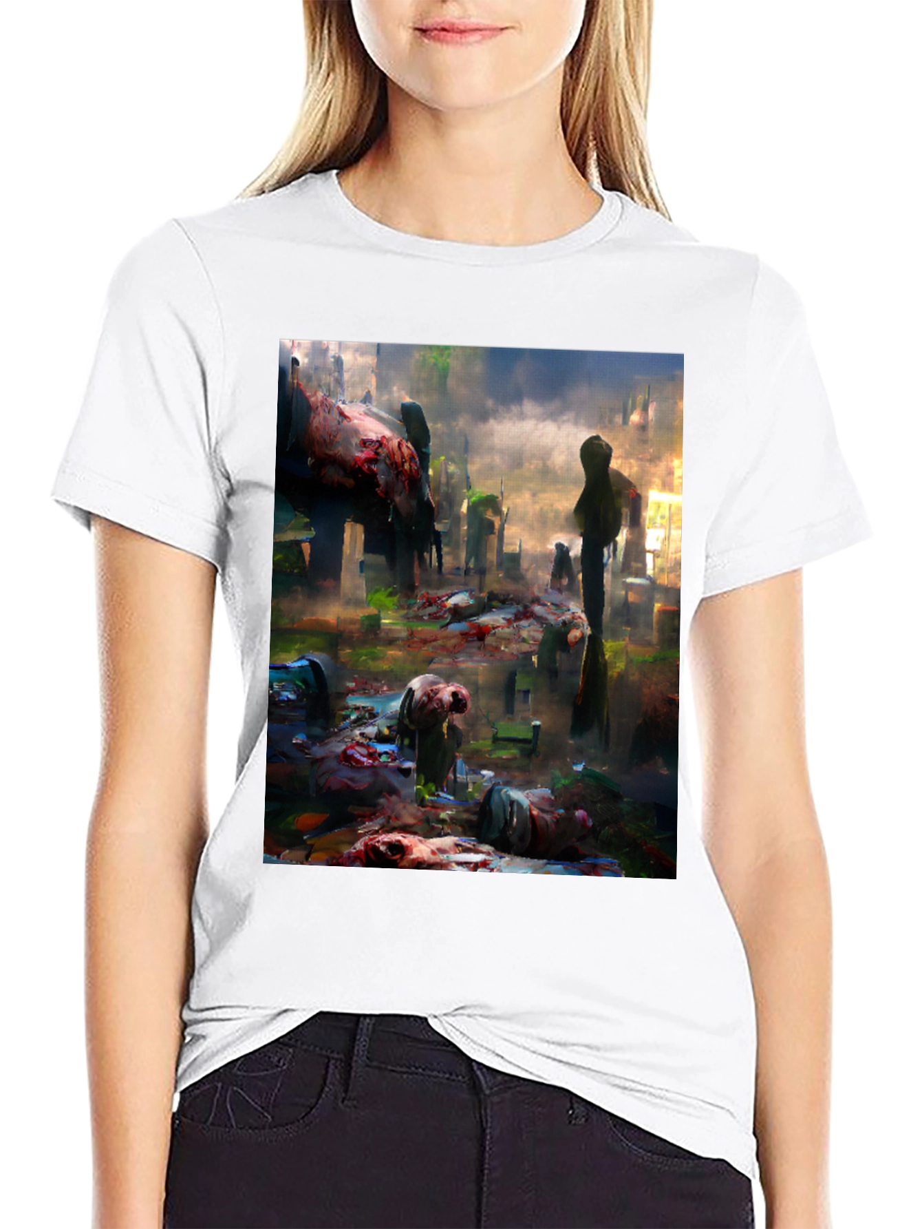 Zombie Graveyard Graphic Tee - Black Cotton T-Shirt