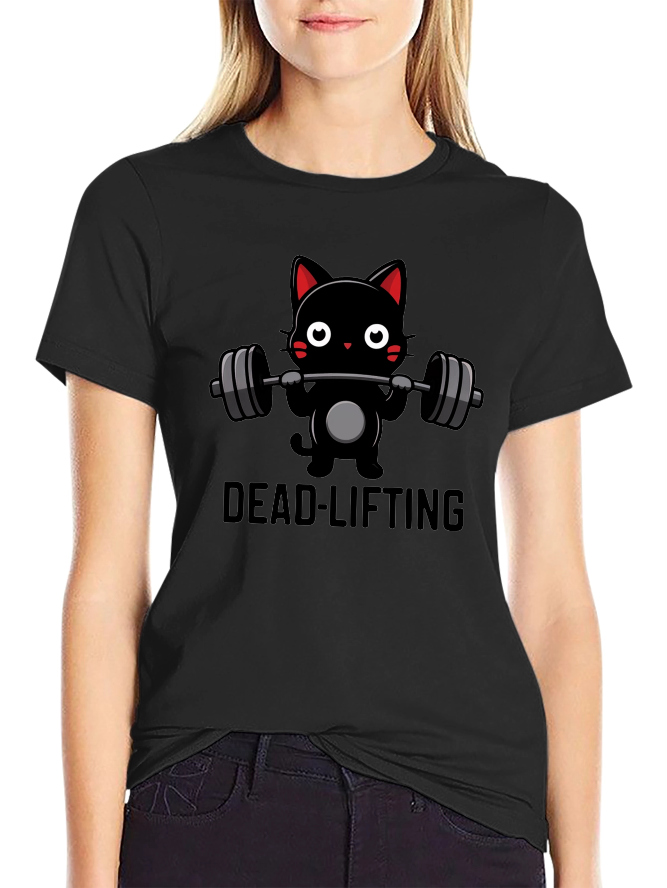 Dead-lifting Cat Graphic Tee