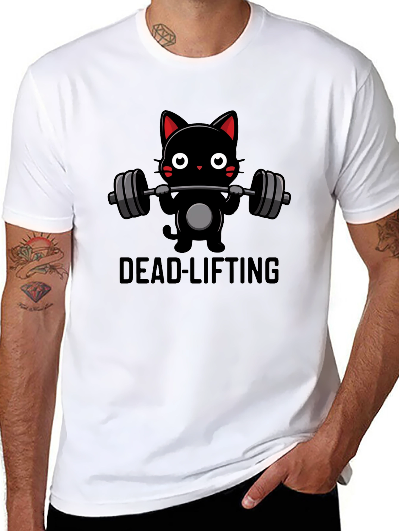 Dead-lifting Cat Graphic Tee