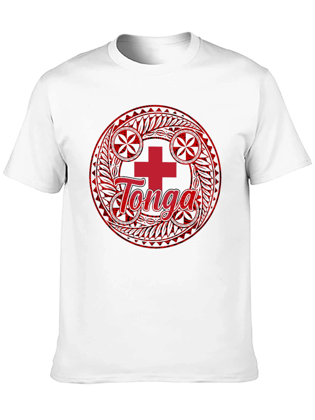 Tonga Flag T-Shirt - Round Emblem Black Cotton