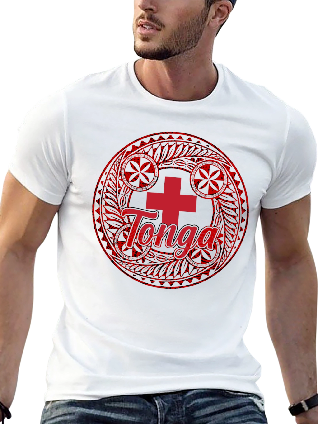 Tonga Flag T-Shirt - Round Emblem Black Cotton