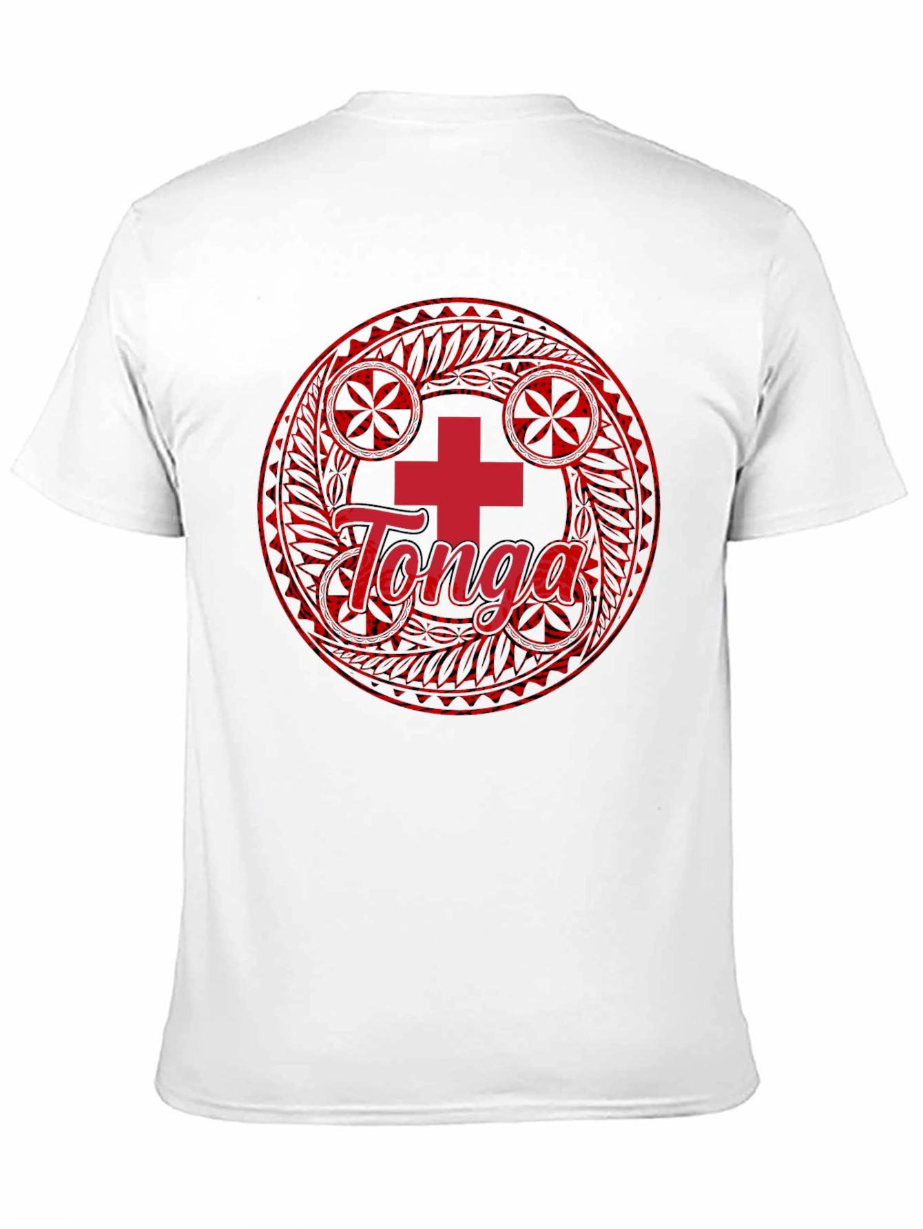 Tonga Flag T-Shirt - Round Emblem Black Cotton
