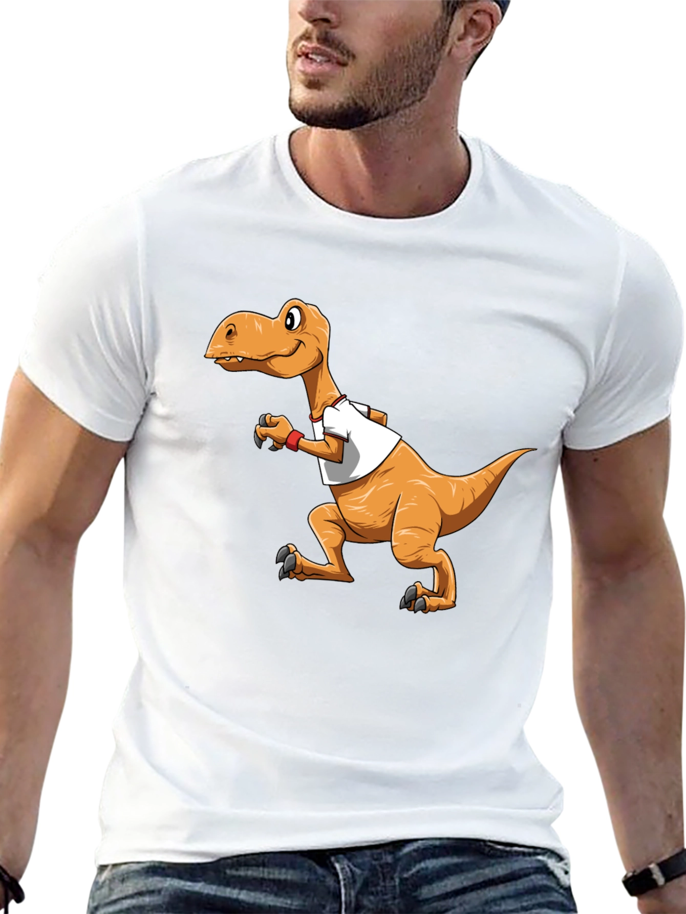 Cartoon Dinosaur Graphic Tee - Black