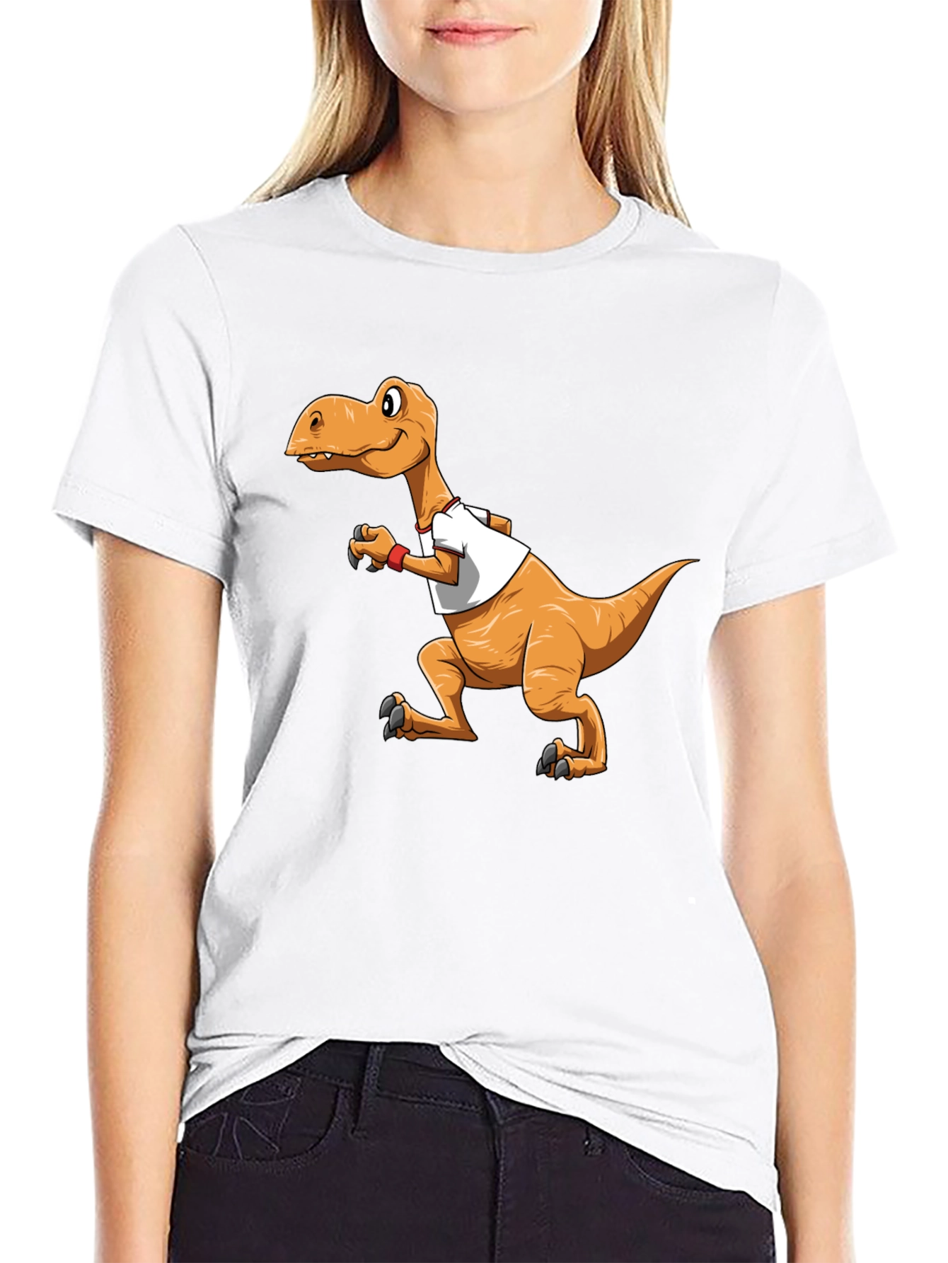 Cartoon Dinosaur Graphic Tee - Black