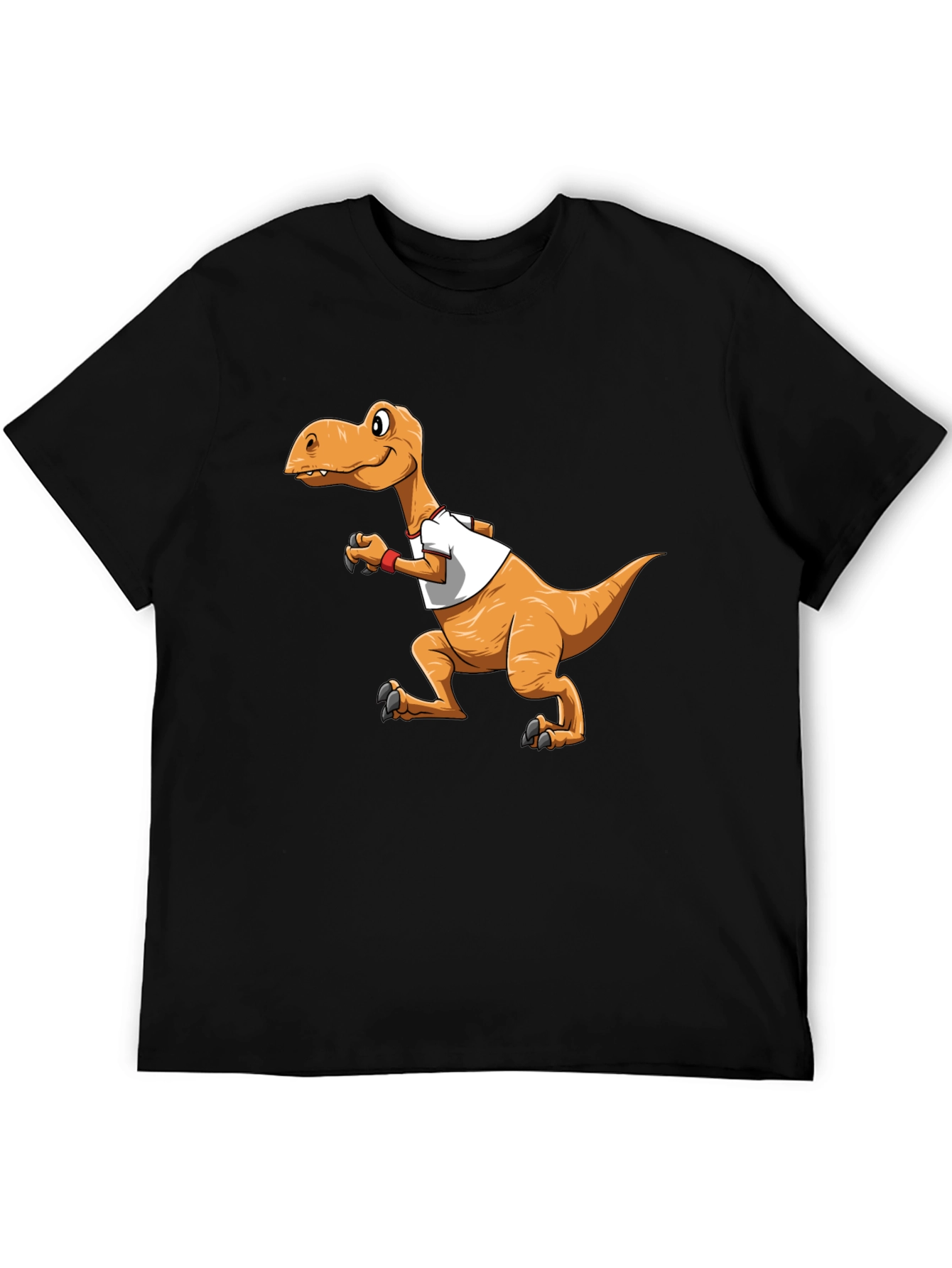 Cartoon Dinosaur Graphic Tee - Black