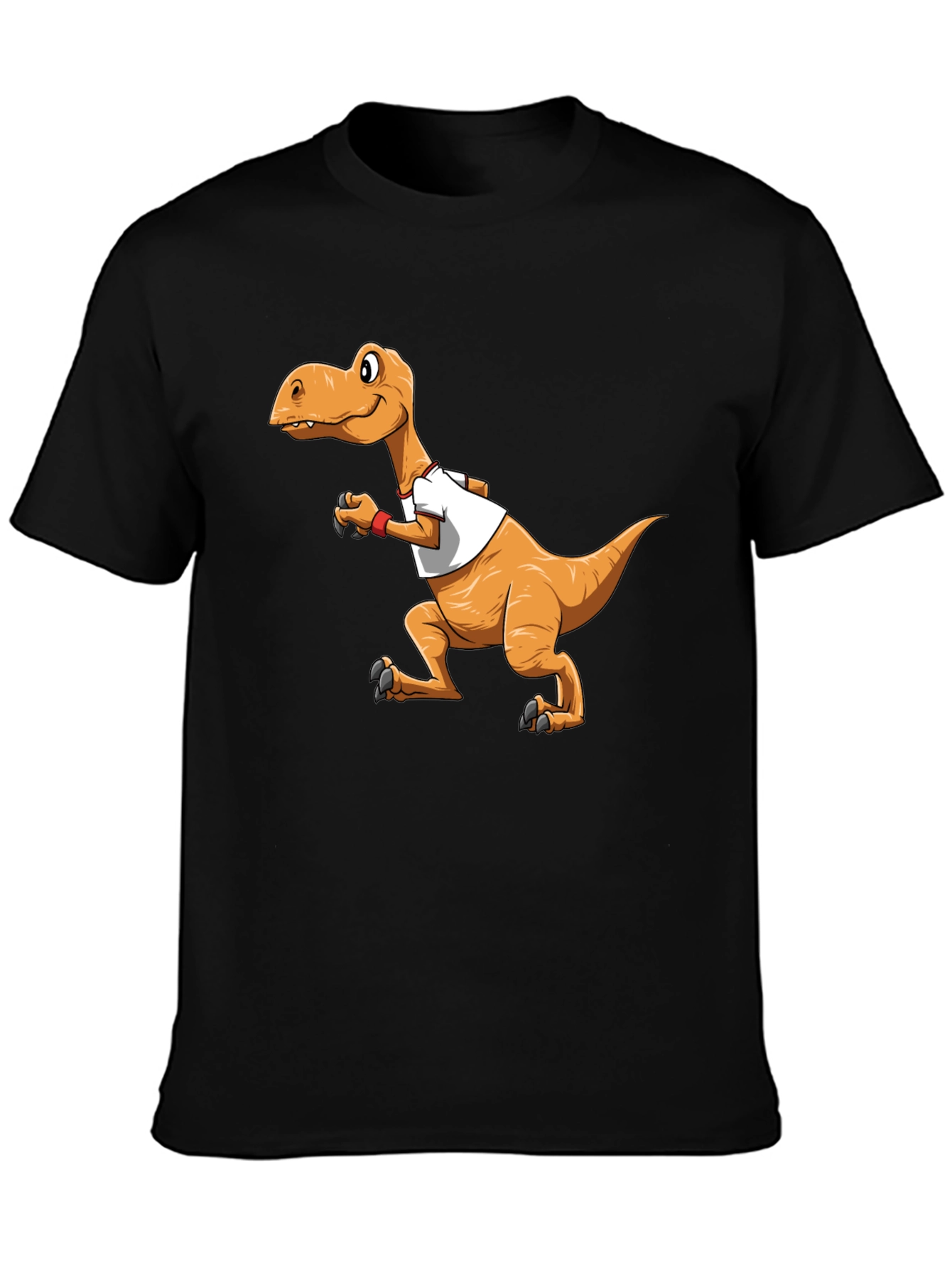 Cartoon Dinosaur Graphic Tee - Black