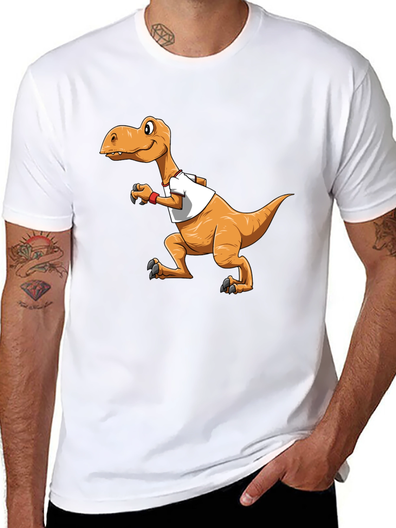 Cartoon Dinosaur Graphic Tee - Black