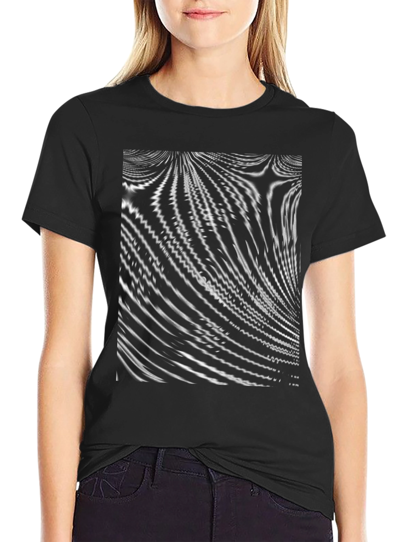 Abstract Wave Pattern Black T-Shirt