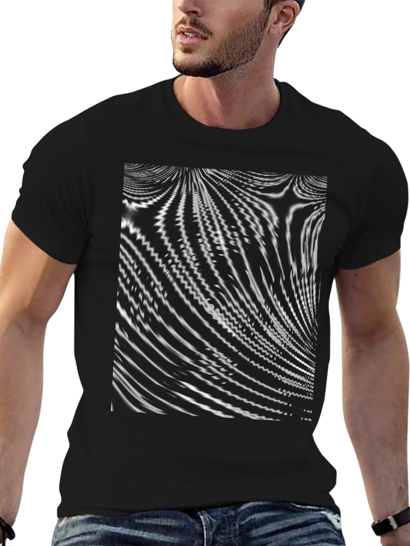 Abstract Wave Pattern Black T-Shirt