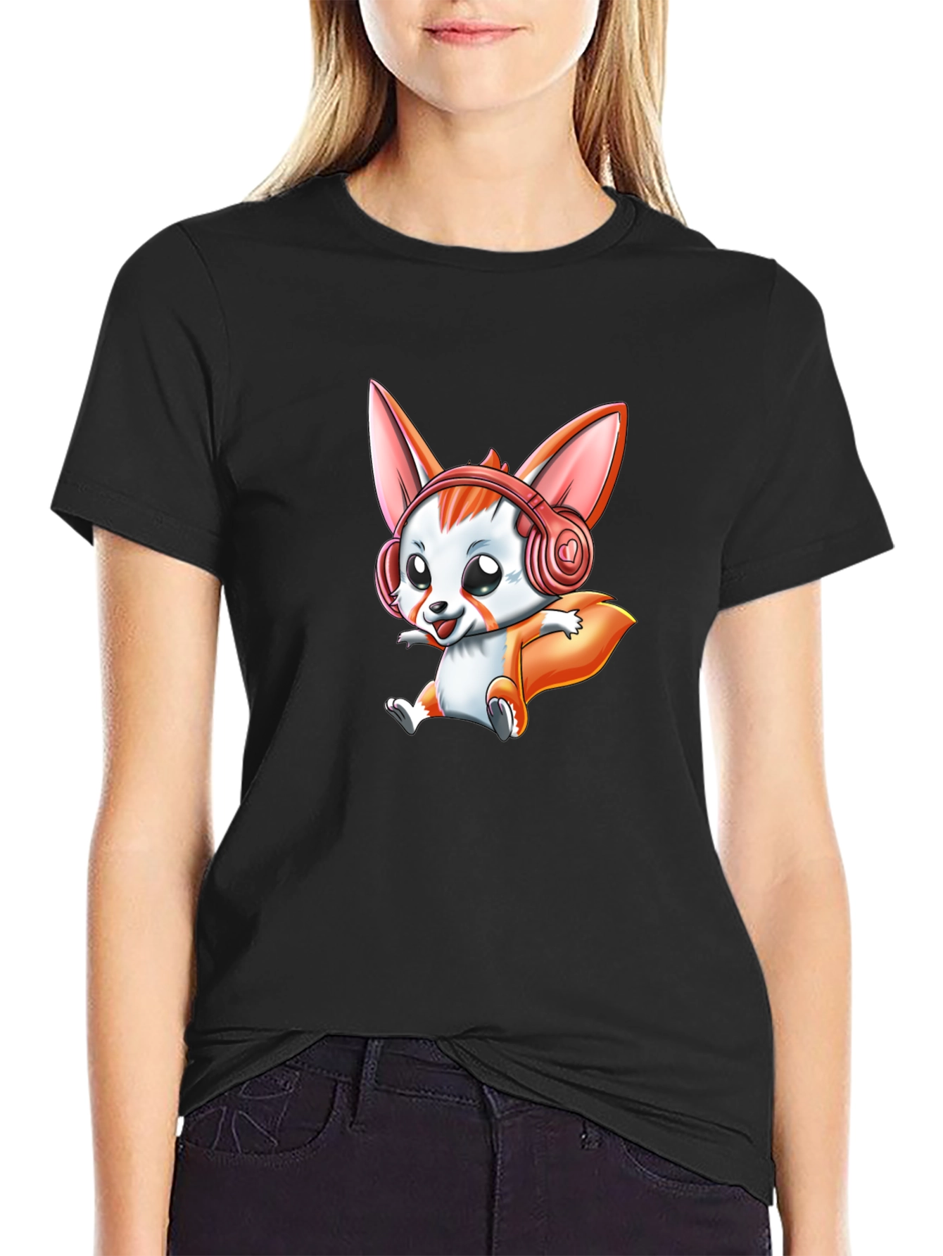 Cute Cartoon Fox Headphone Graphic Tee